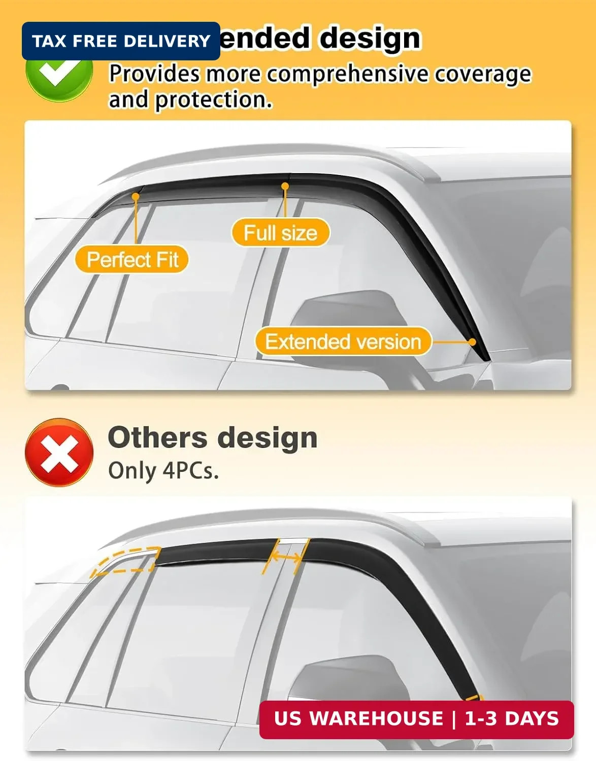 Tape-On 6pcs Rain Guards Window Visors Fit for Toyota RAV4 2019 2020 2021 2022 2
