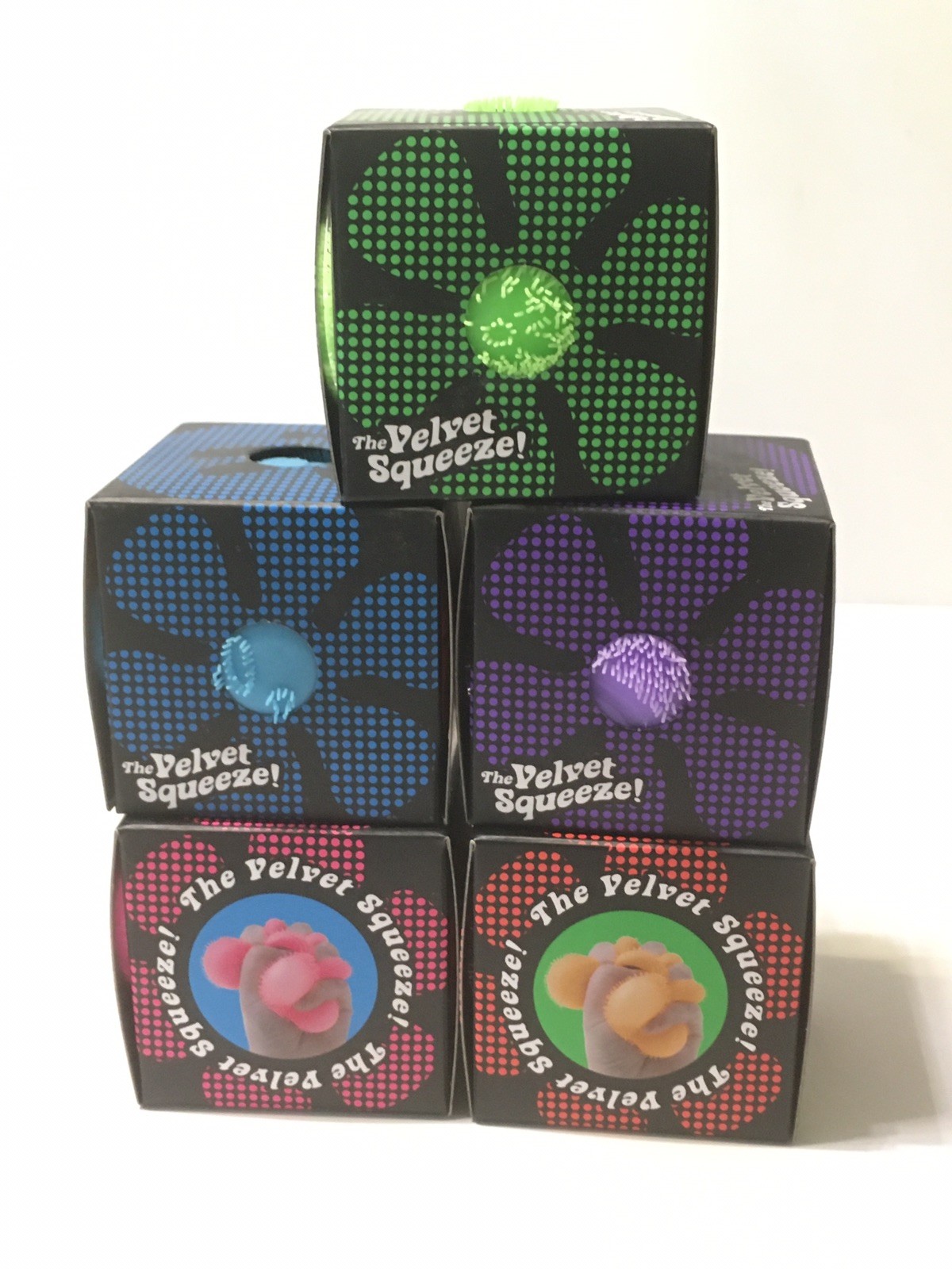 NeeDoh Fuzz Ball Flower PowerSet of 5 Green Blue Purple Pink Ornage