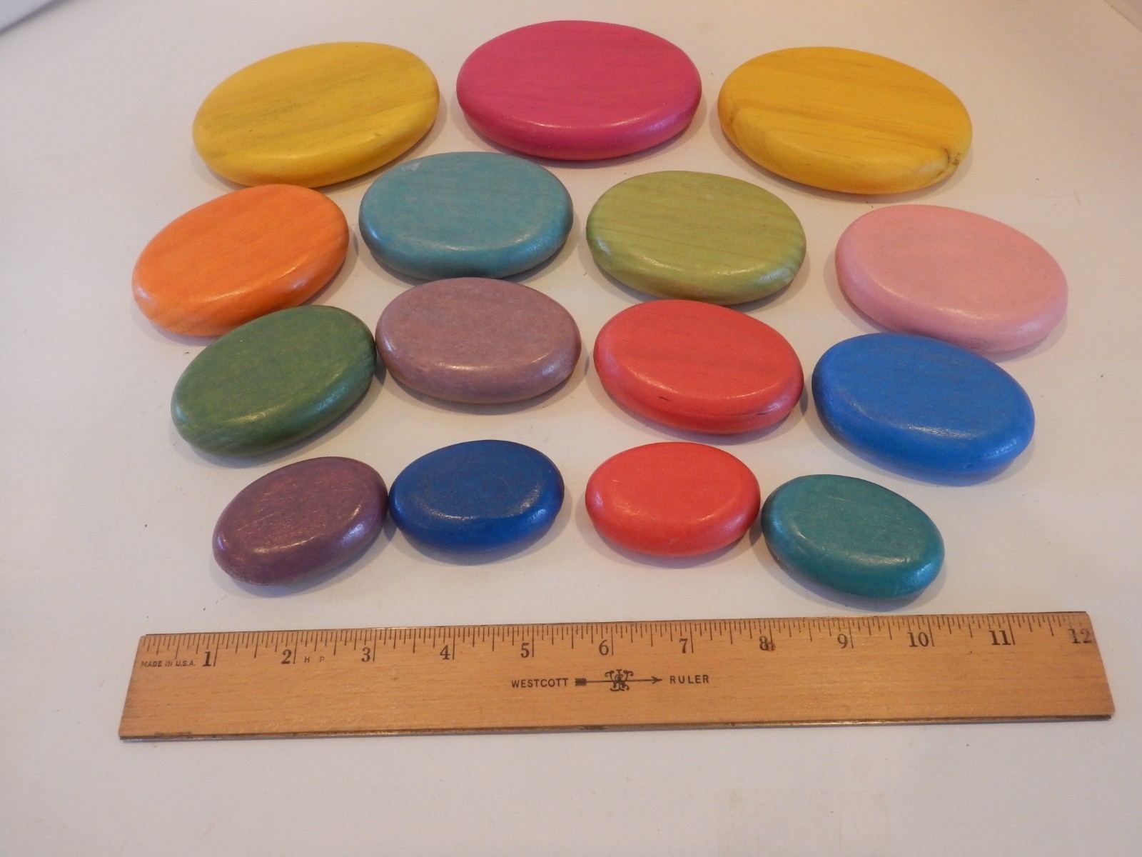 Lot of 15 WOOD Oval Shapes Colors Children Blocks ? Crafts Decor