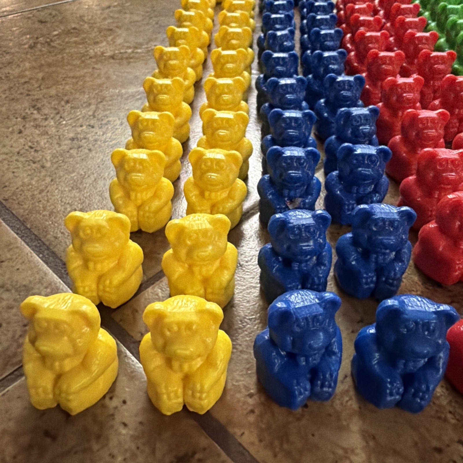 Plastic One Inch Teddy Bear Counters Red Yellow Blue Green Lot Of 97