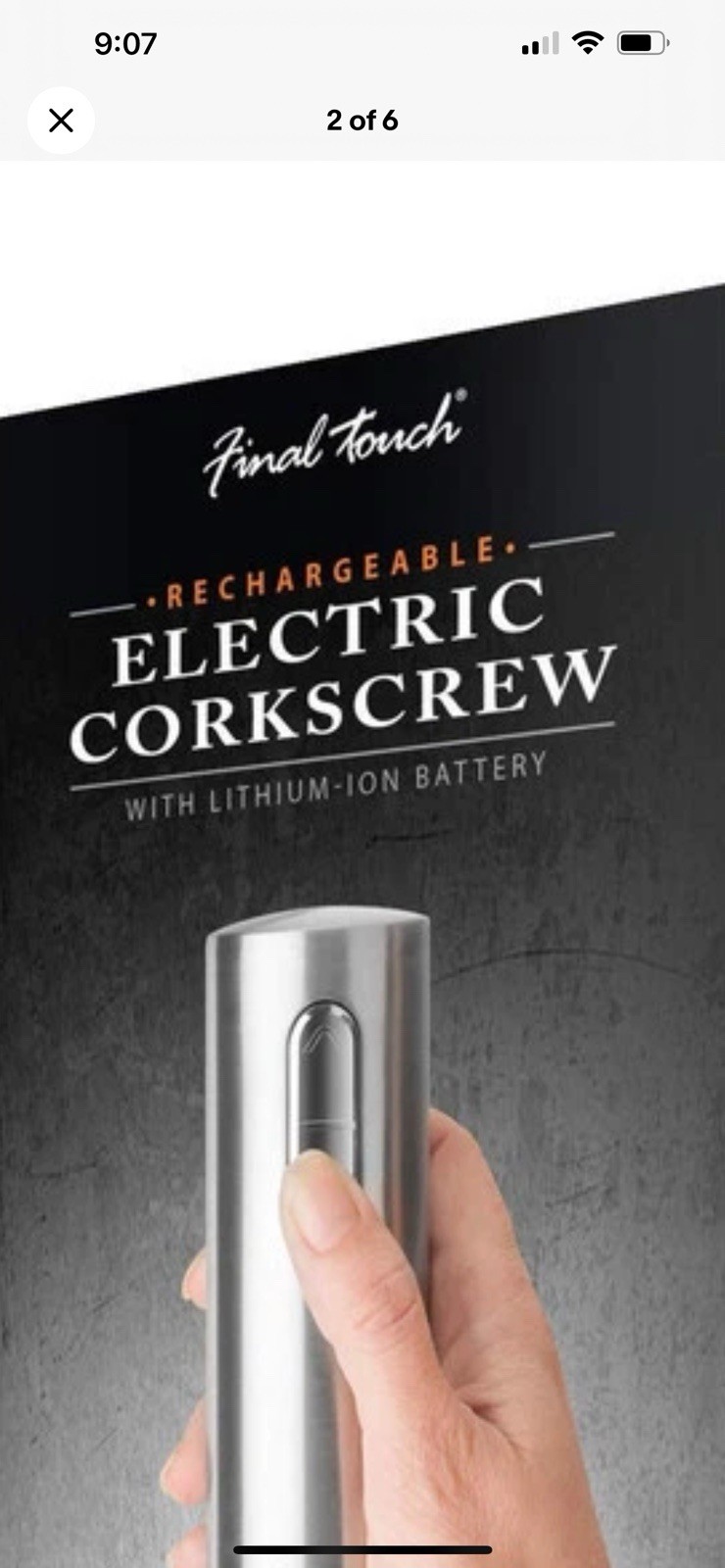Final Touch Electric Corkscrew with Lithium-Ion Battery | Easy Cork Removal,USB