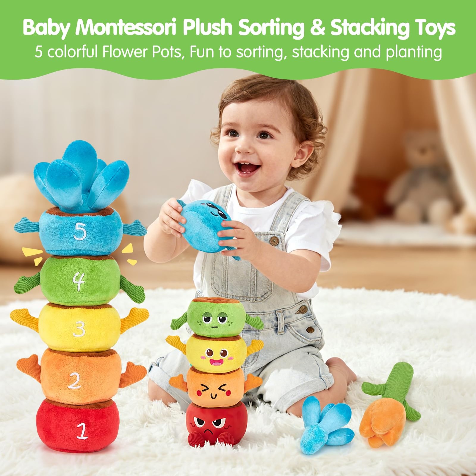 hahaland Montessori Toys for 1 Year Old Boy Girl – 10 in 1 Plant Multicolor