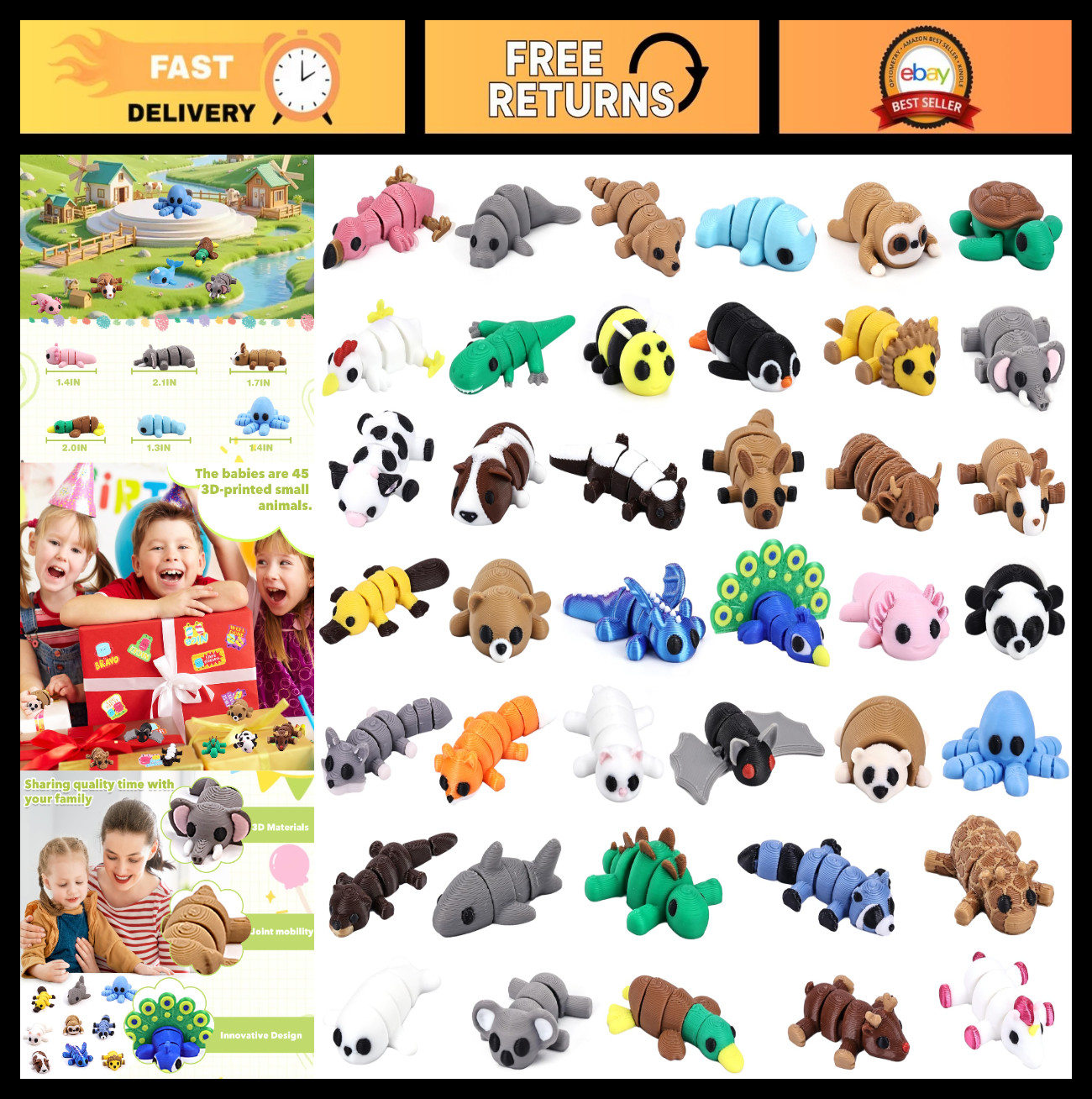 40 PCS 3D Printed Animal Figurines – Articulated Fidget Toys & Desk Decor, Party