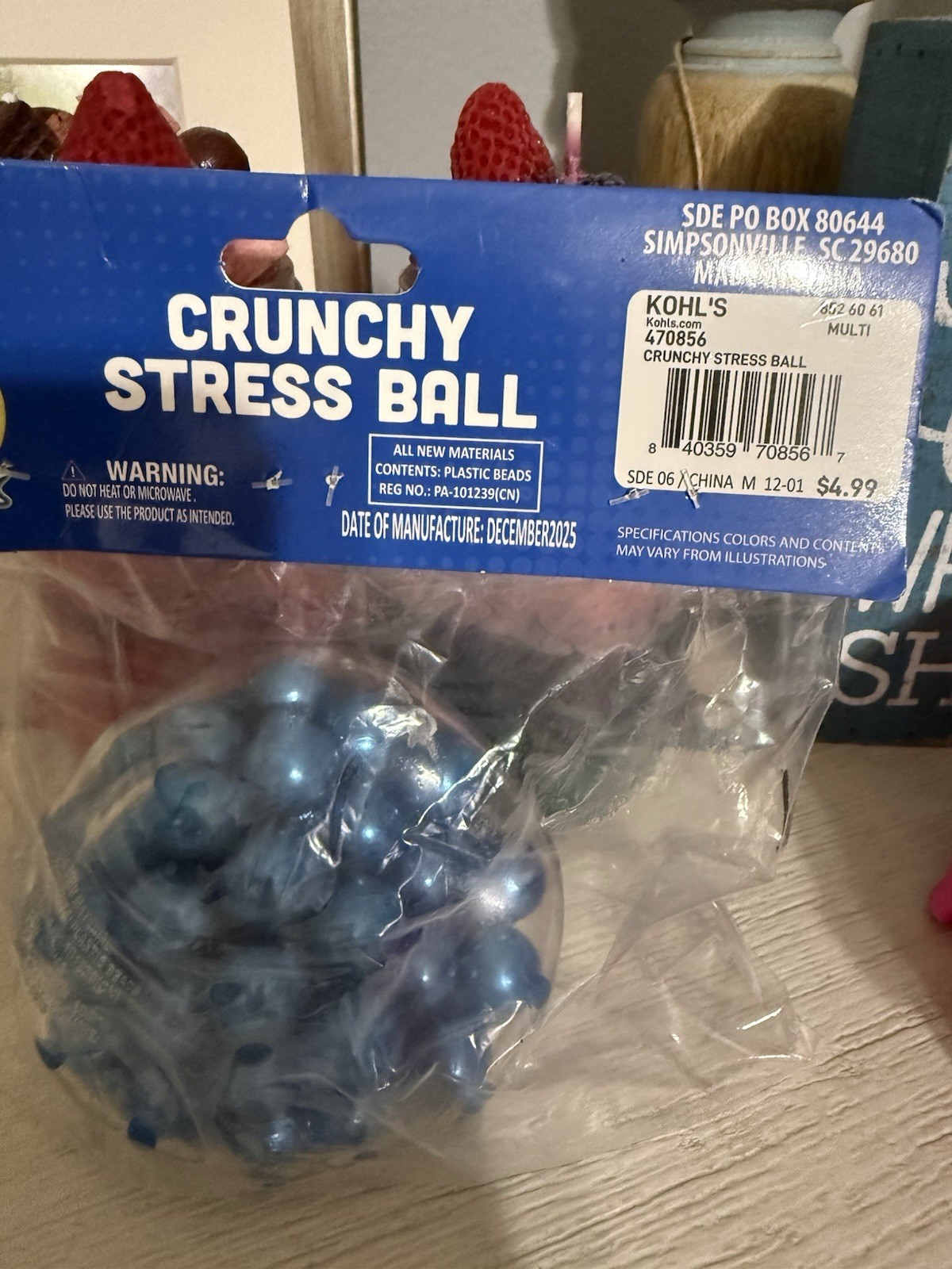 NEW Toymendous Crunchy Stress Relief Ball Squeeze Squish Sensory Fidget Toy BLUE