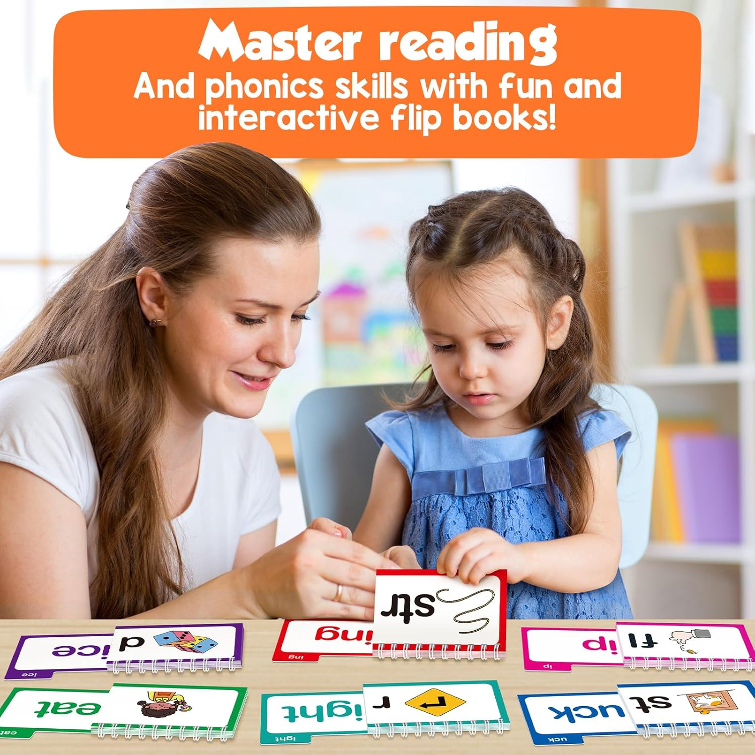 Phonics Flash Cards Word Family Build Book,Learn to Read 30 Read and Rhyme Flip
