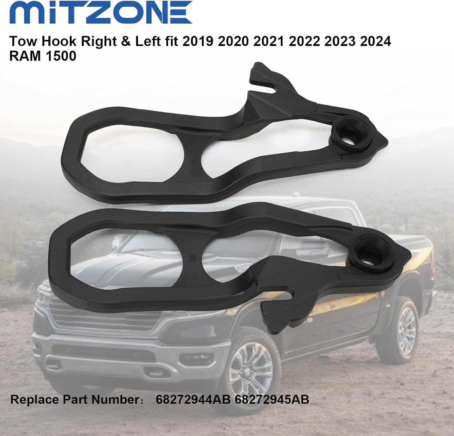 Black MITZONE Front Tow Hooks Right & Left with Bushing Compatible with 2019