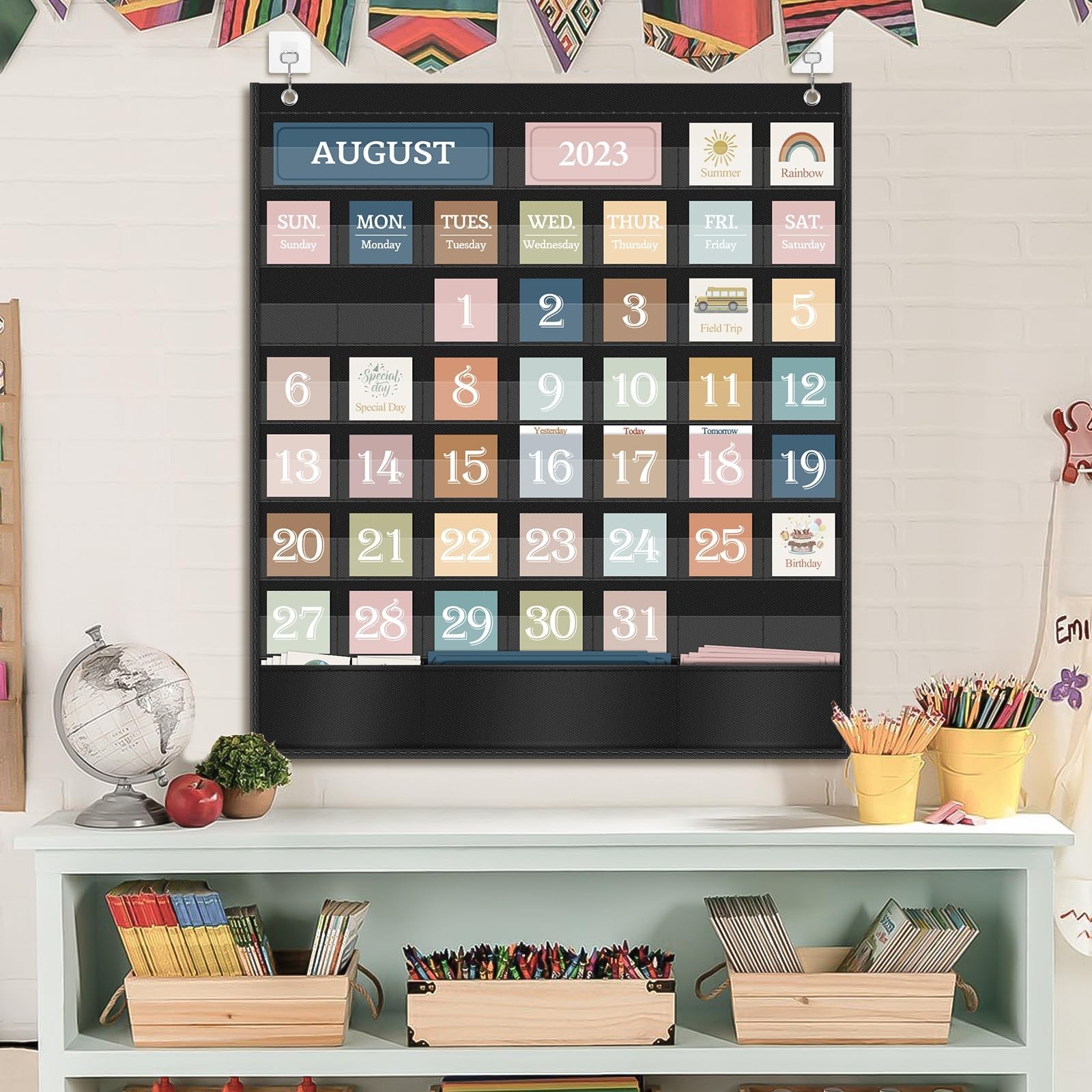 Boho Calendar Pocket Chart for Classroom Cards Add-On School Supplies Teacher…