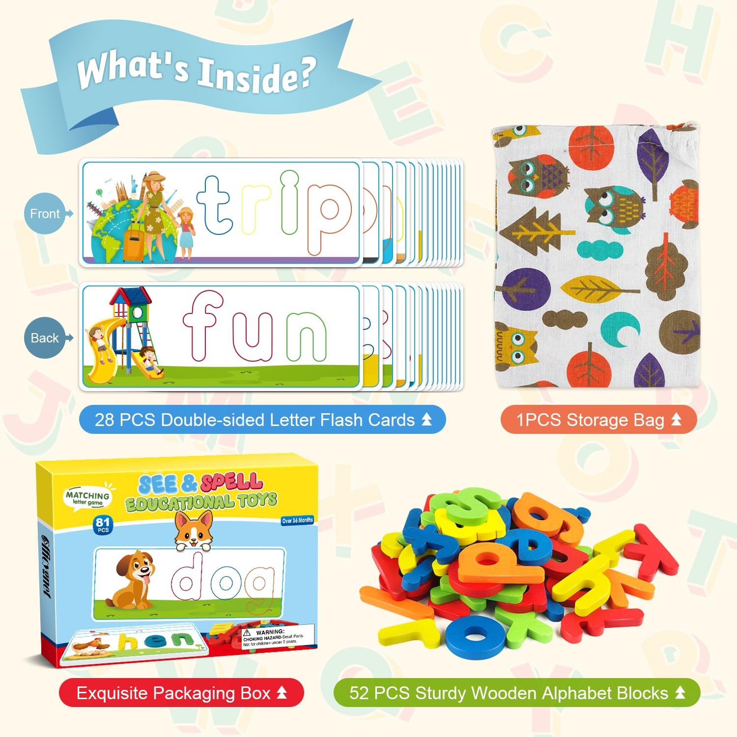 Learning Toys for 2 3 4 5 6 Years Old Boys and Girls, See & Spell CVC Word Bu