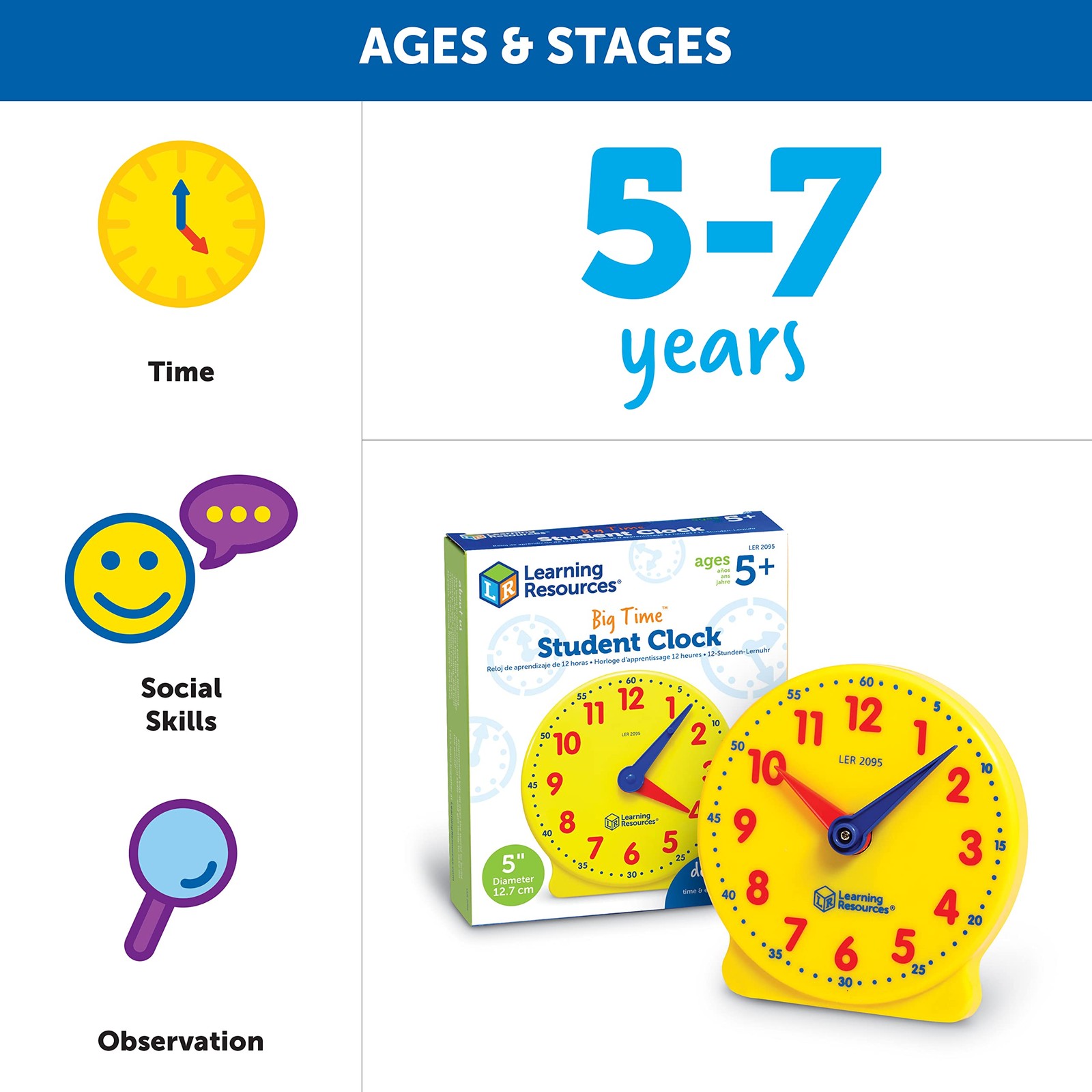 Learning Resources Big Time Student Clock, Teaching & Medium, White