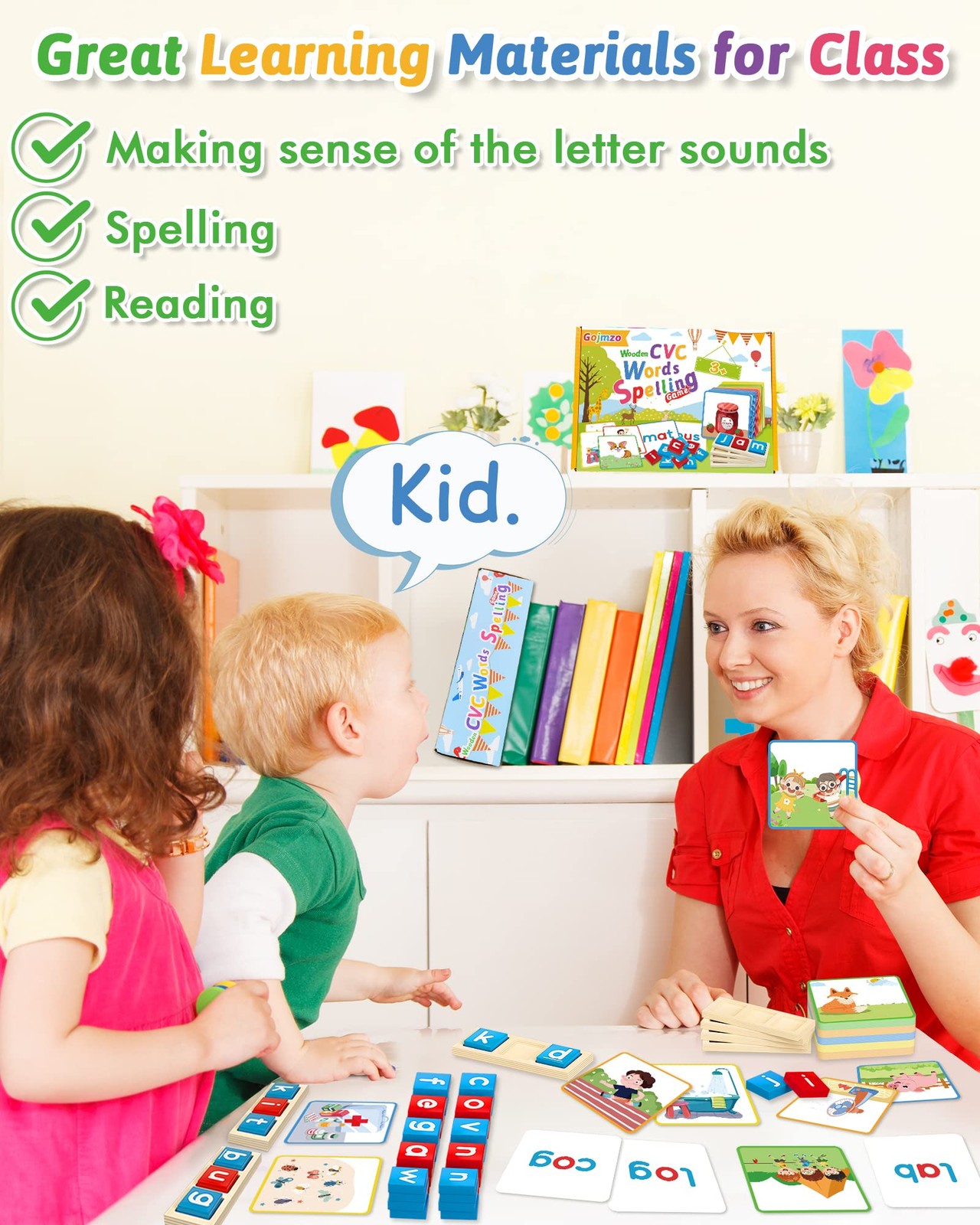 Wooden CVC Word Spelling Games, Montessori Educational Learning Toys Gifts fo…