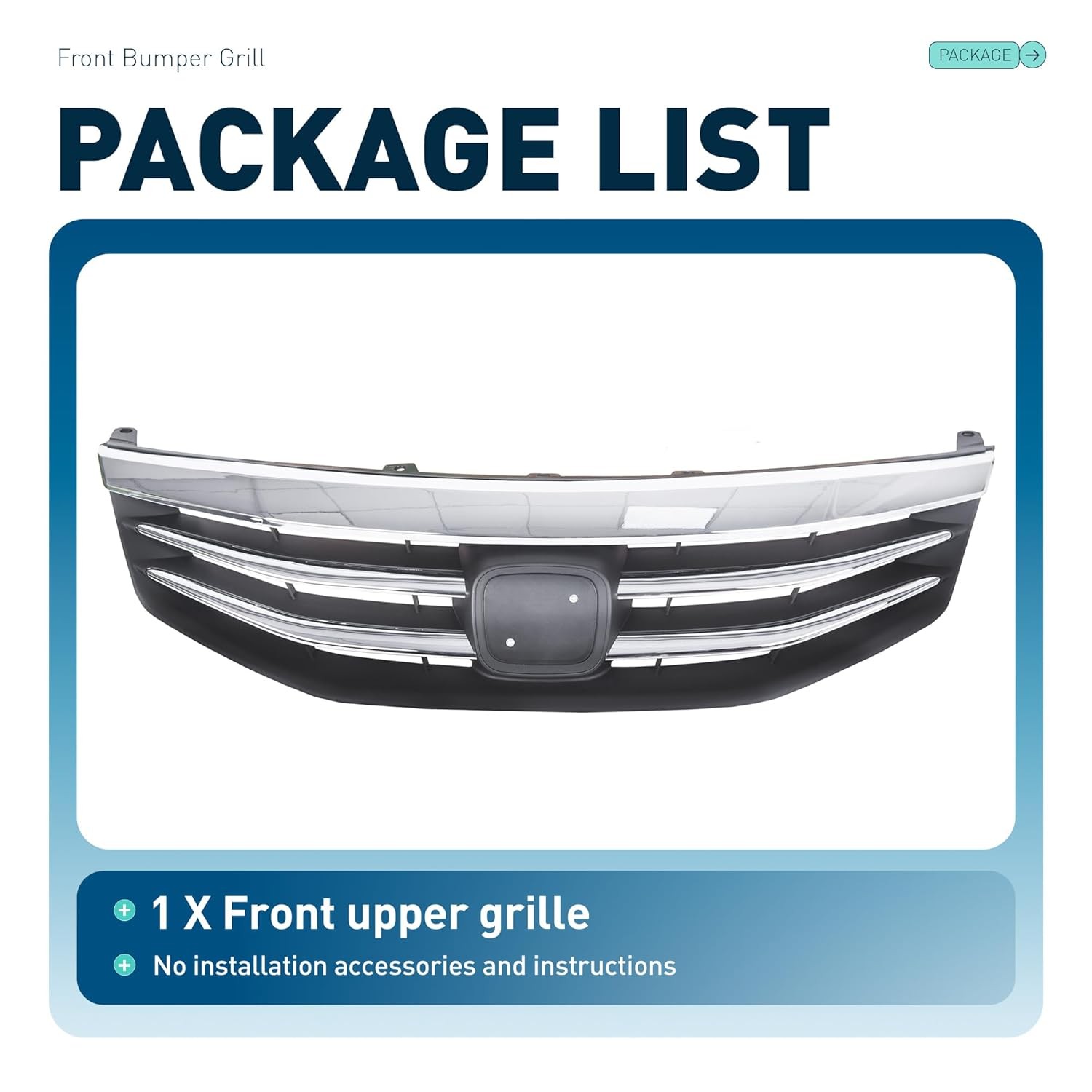 2011-2012 Honda Accord Sedan Front Bumper Grill Compatible 4 Door Upper Black
