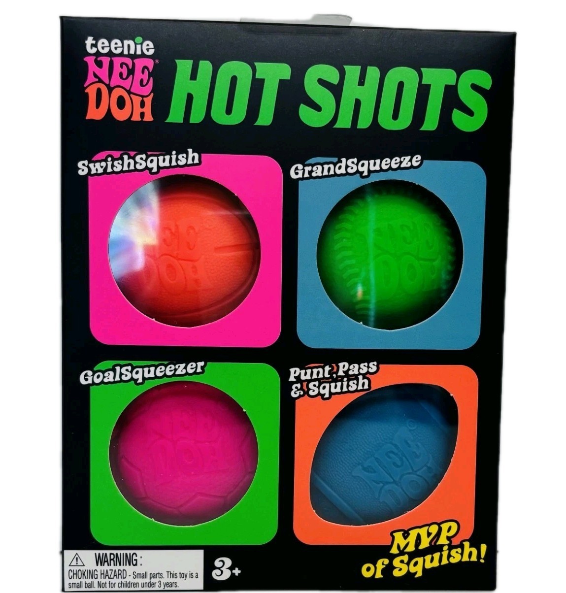 NeeDoh Hot Shots MVP 4 Pack – Orange, Green, Pink, Blue,