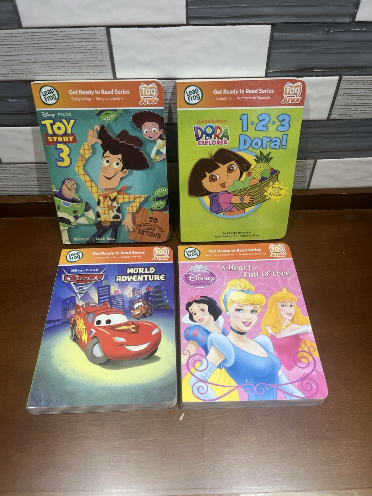 LEAPFROG JUNIOR TAG 4 Pc Book Dora the Explorer Card Toy Story 3 Disney Princess