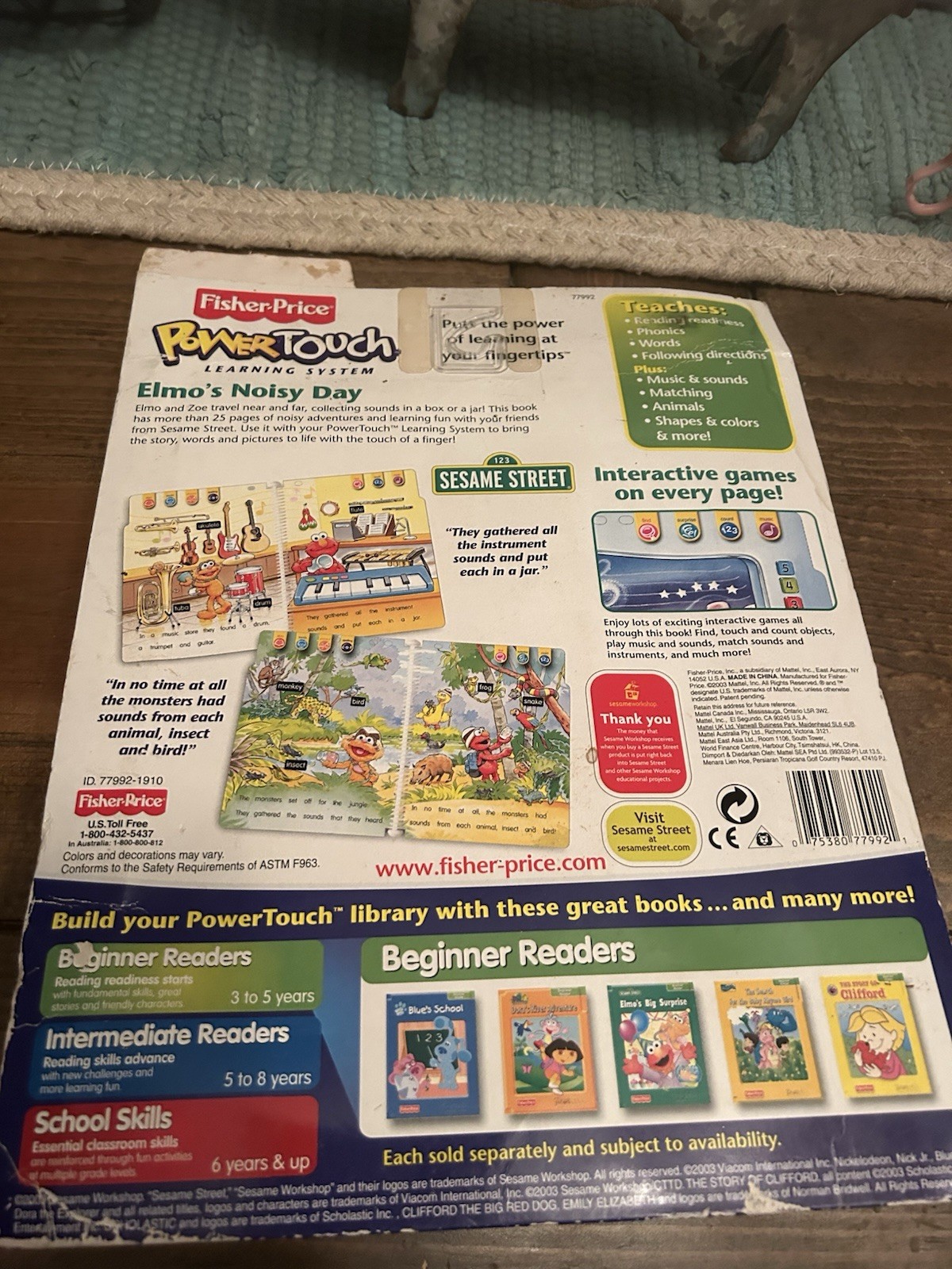 Fisher Price Sesame Street Elmo’s Noisy Day Power Touch Book and Cartridge New