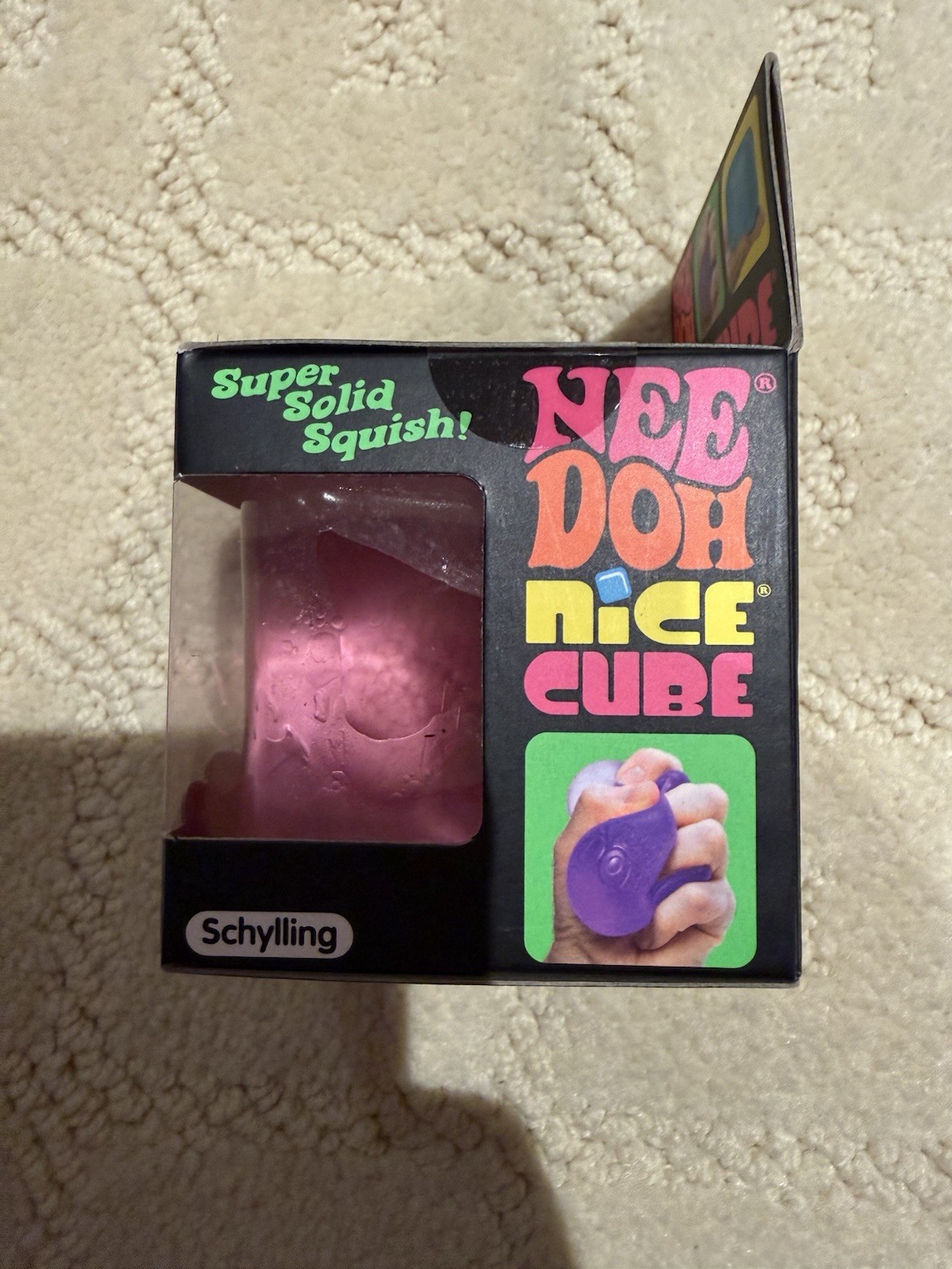 Schylling Needoh Nice Cube Pink Sensory Squeeze Toy with Super Solid Squish