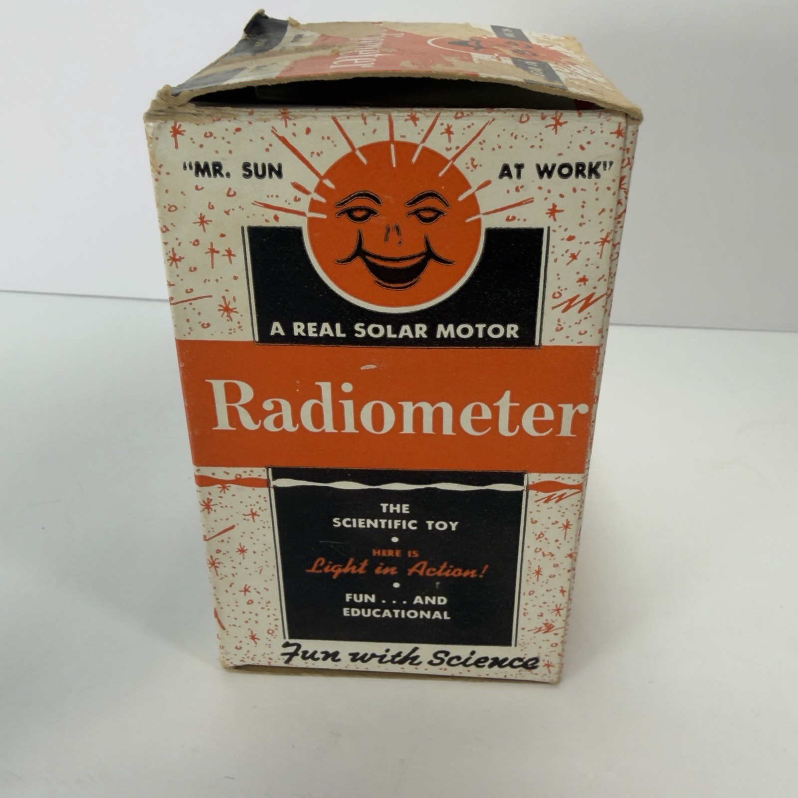 Vintage Radiometer Crookes Light Mill Solar Motor w/ Box Orange Base Science