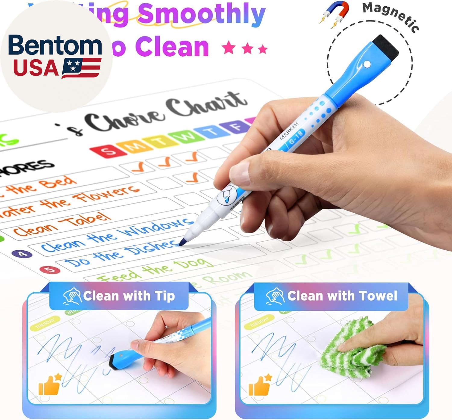 Chore Chart for Kids with 8 Markers, 2 Pack 8″X12″ Dry Erase Chore Chart for Mul