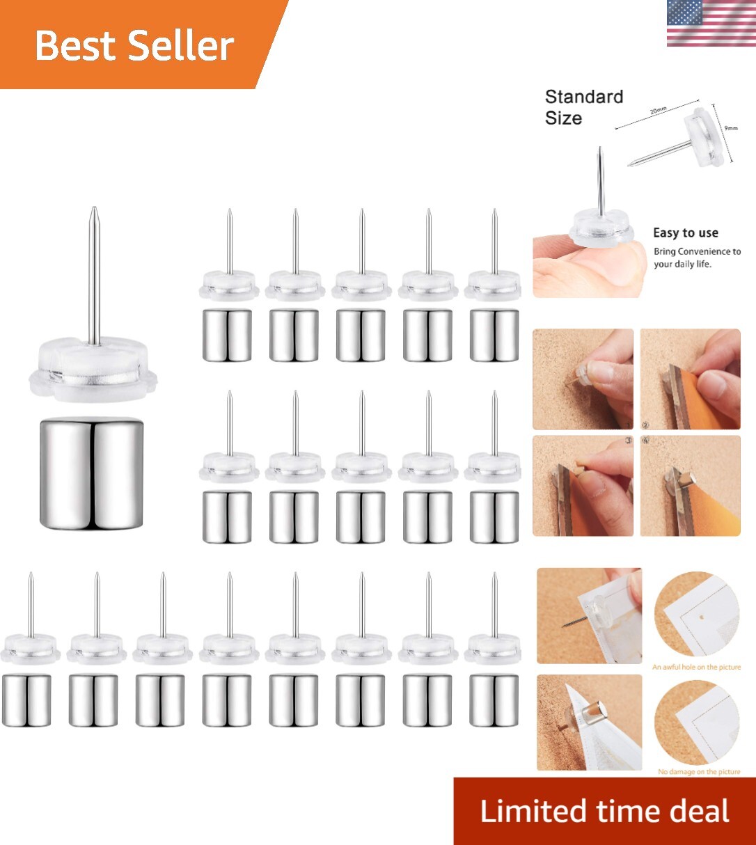 Reusable Magnetic Pushpins – 50 Nickel-Plated Photo and Poster Holders