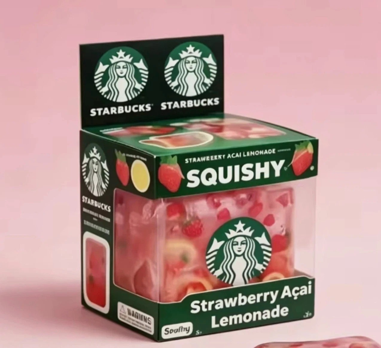 New Starbucks Strawberry Acai Lemonade Squishy Nee Doh Nice Cube Limited Edition
