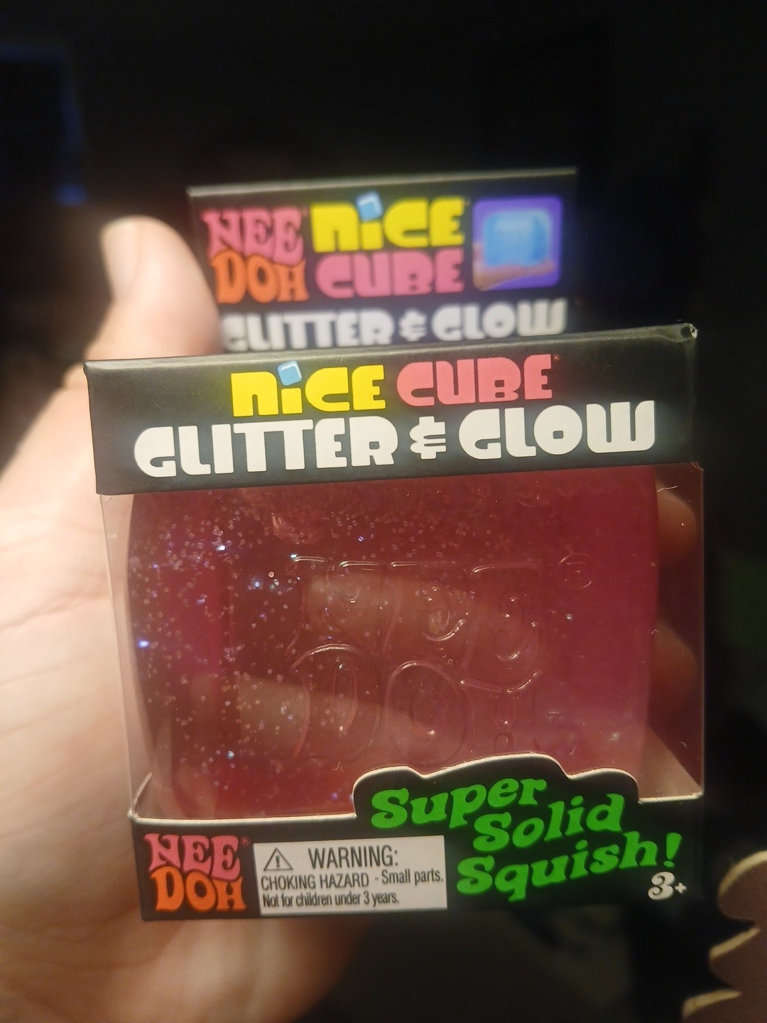 Needoh nice cube glitter glow viral Schilling pink & blue sealed in box lot of 2