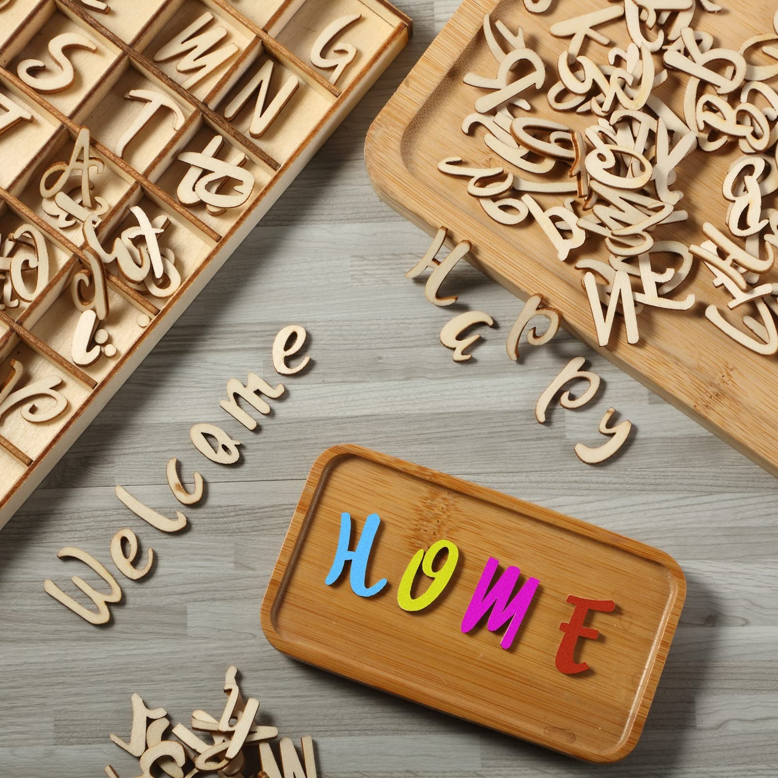 248 Pcs Unfinished Wood Alphabet Letters & Numbers for Crafts with Storage Tray