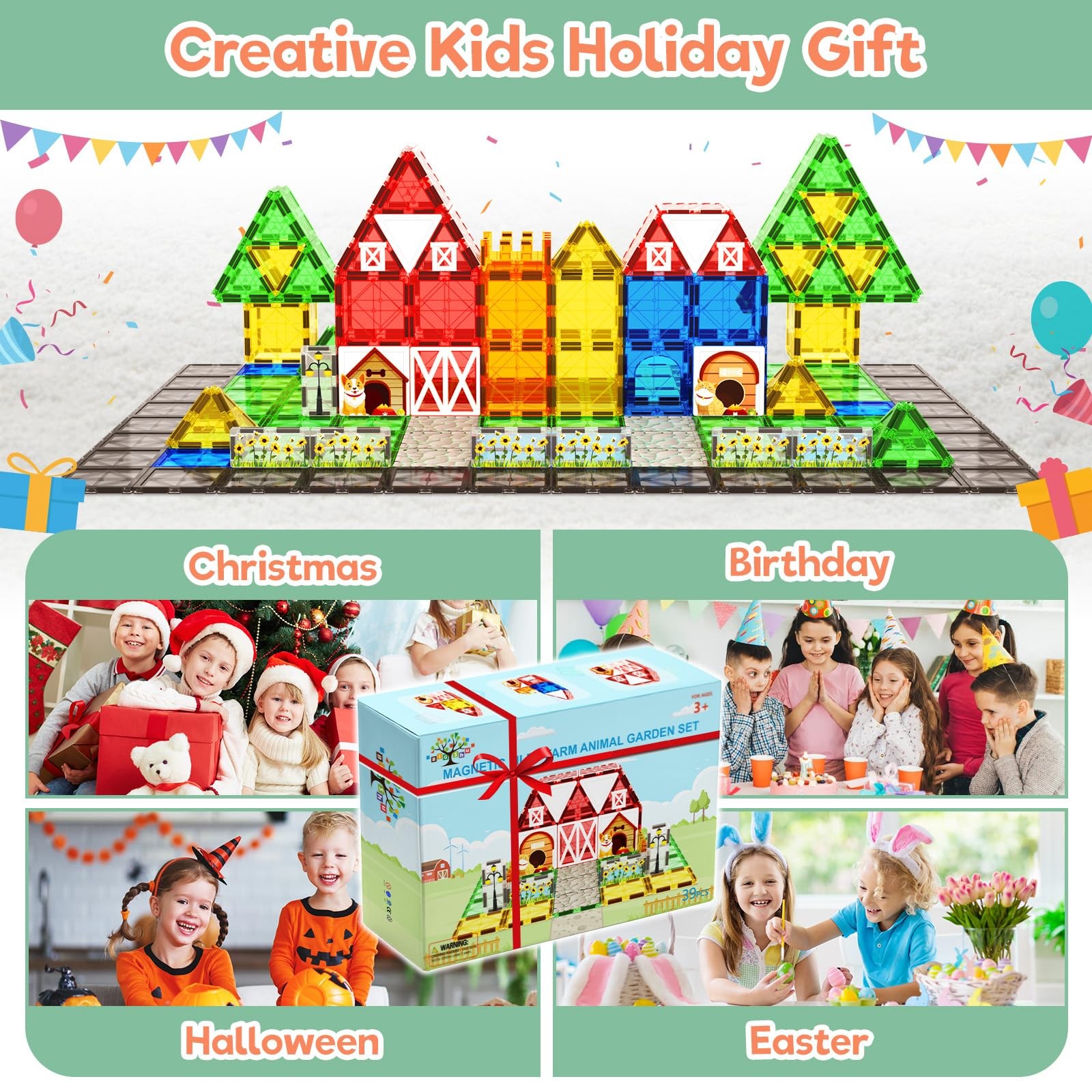 Magnetic Tiles Toddler Toys Garden Farm Animal Set, Magnetic Blocks Montessori S