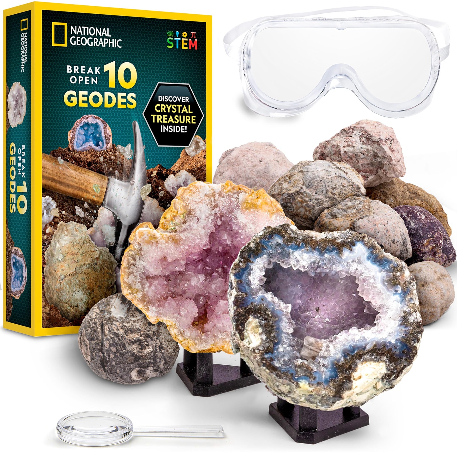 National Geographic Break Open 10 Premium Geodes – Includes Basic, Multicolor