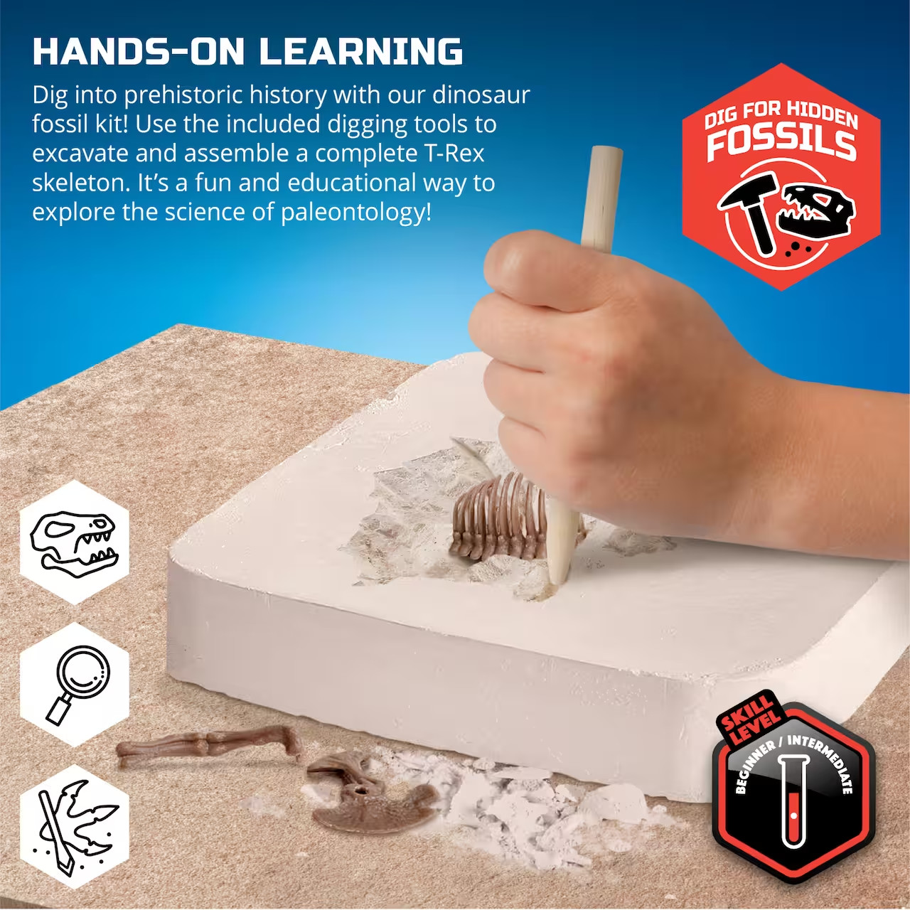 NEW Discovery Mindblown STEM 2-Dinosaur Fossil Skeleton Dig Kit T-REX+VELOCIRAPT