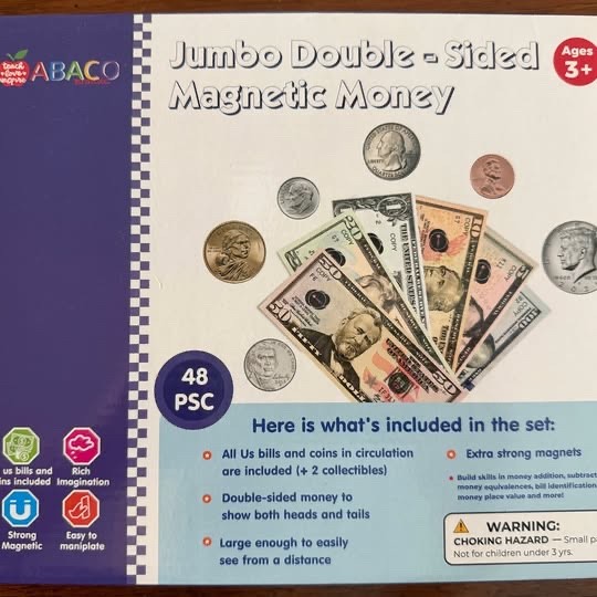 Jumbo Double Sided Magnetic Money Set 48 Pieces Classroom Math Teaching Coins