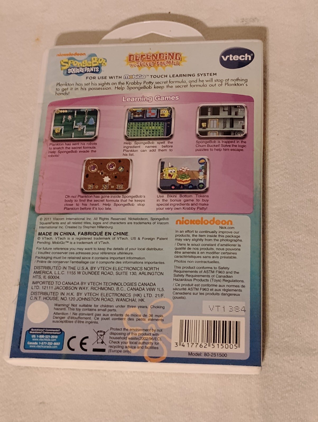 NEW Vtech MobiGo Spongebob SquarePants Defending the Secret Formula Learning 5-8