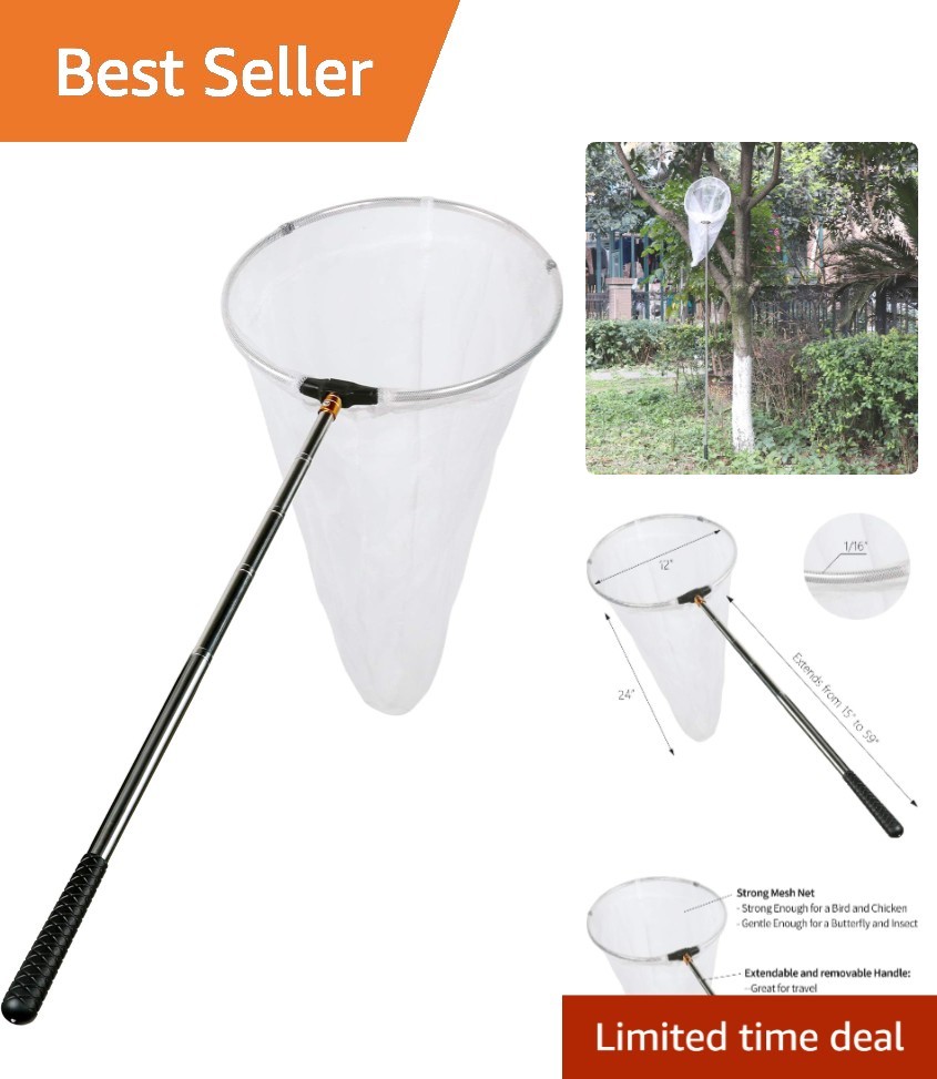 Durable Multi-Color Insect & Butterfly Net – 12″ Ring, 59″ Extendable Handle