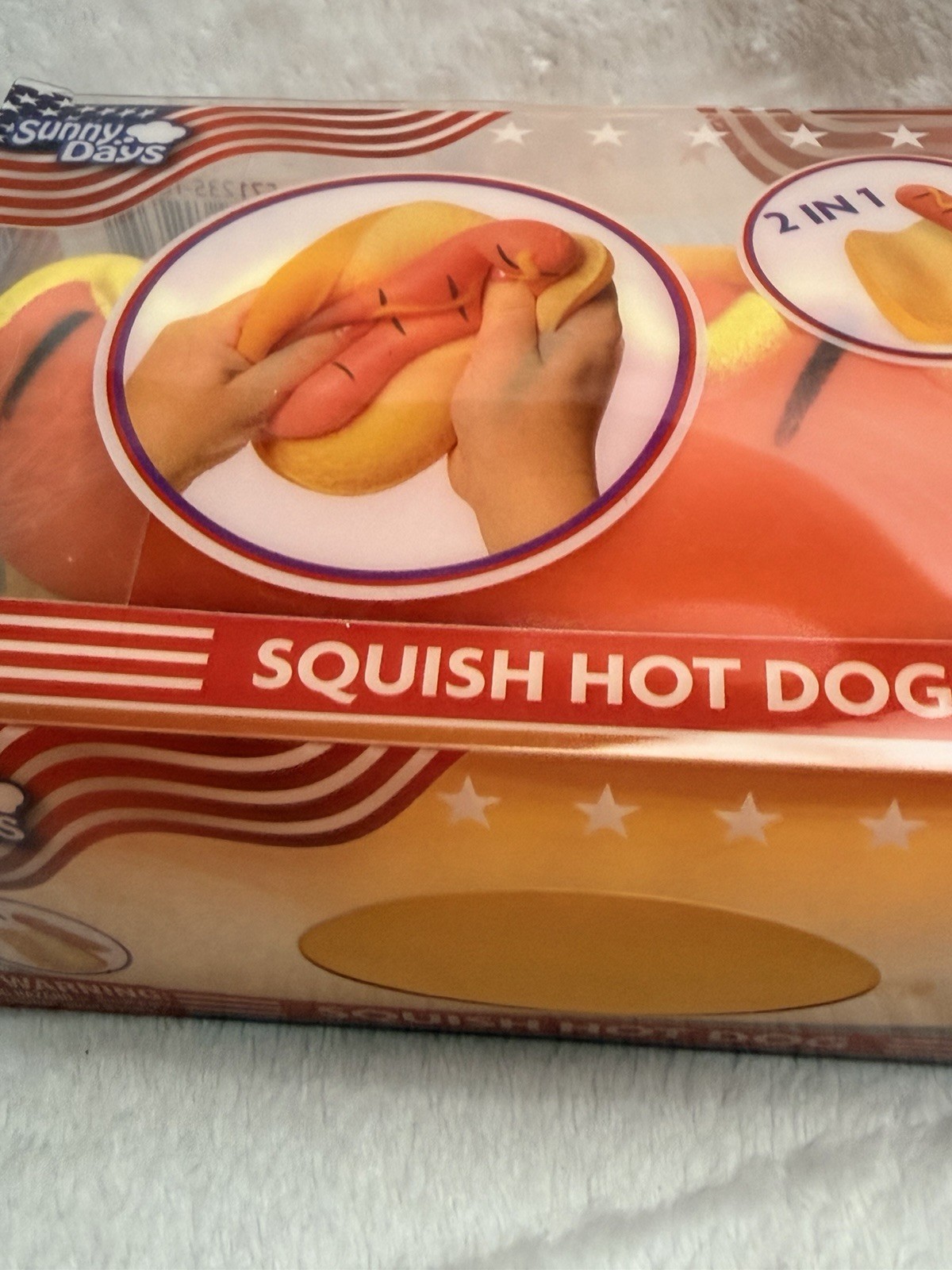Squishy Hot Dog Squeezy Fidget Toy Sunny Days 2-in-1 Hotdog Stress Relief NEW