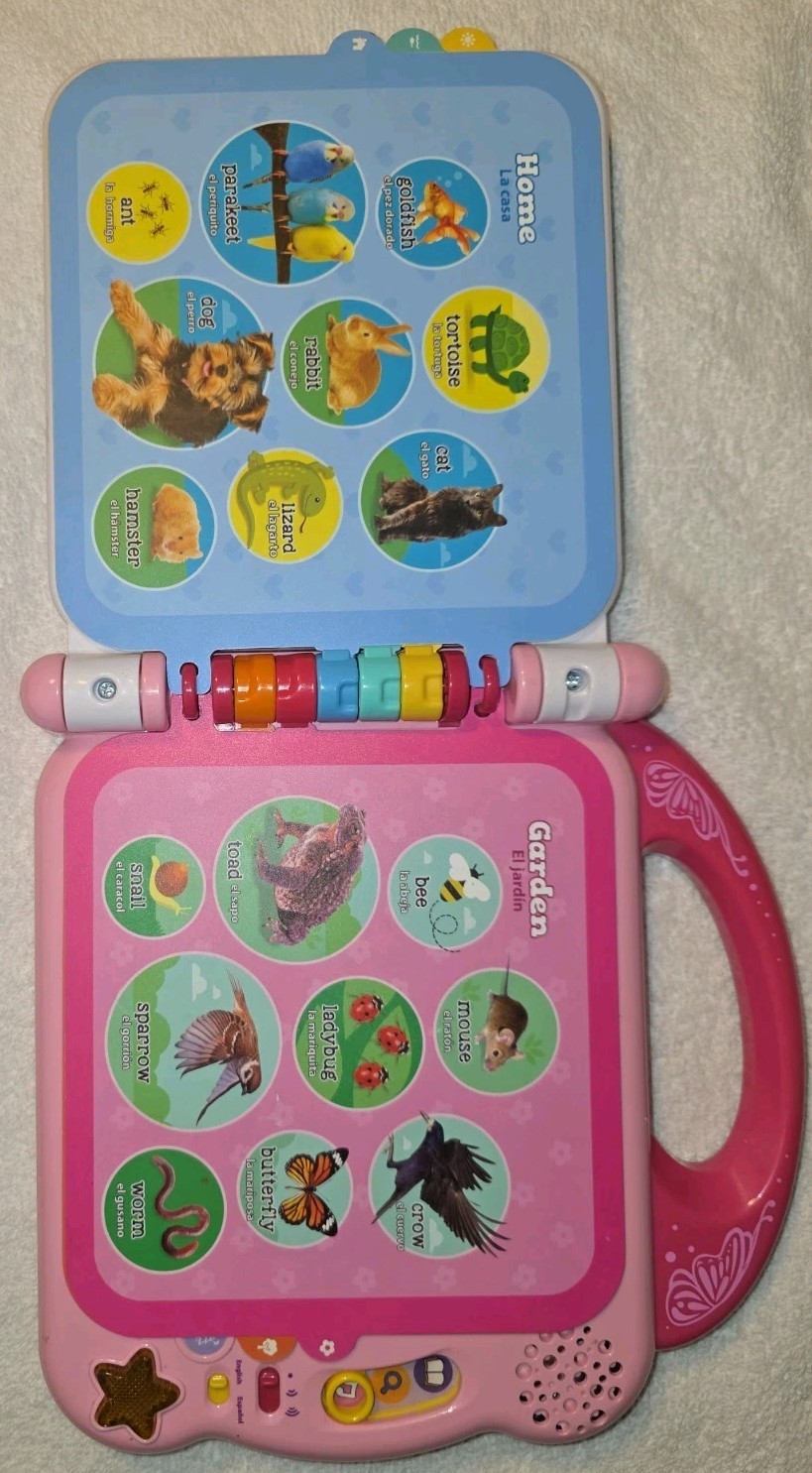 Leap Frog 100 Animals Book – Electronic Toy English/Spanish Pink TESTED Working