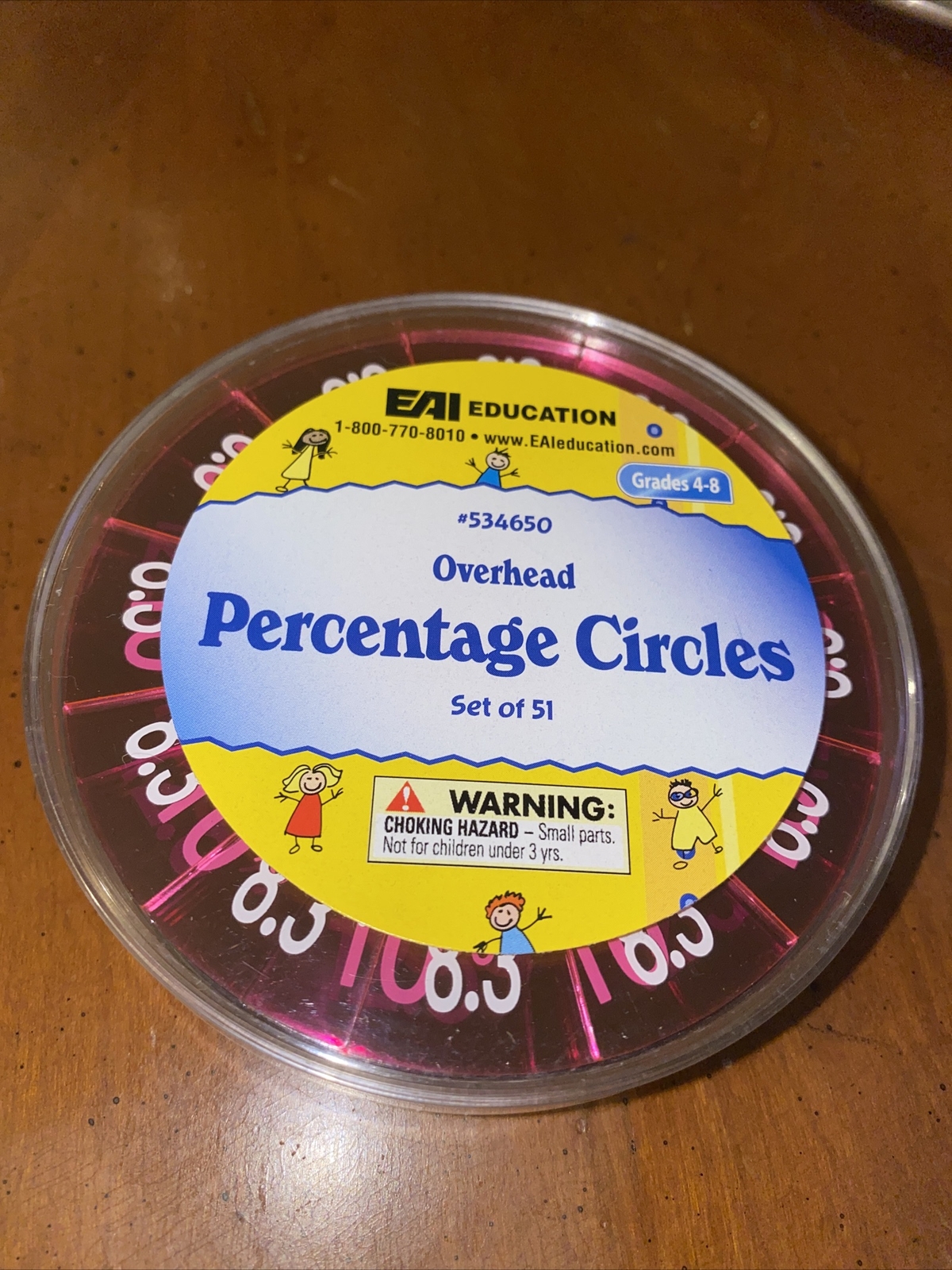 EAI Education Single-Sided 6″ Percentage Tiles Circles : Set of 51 – NEW