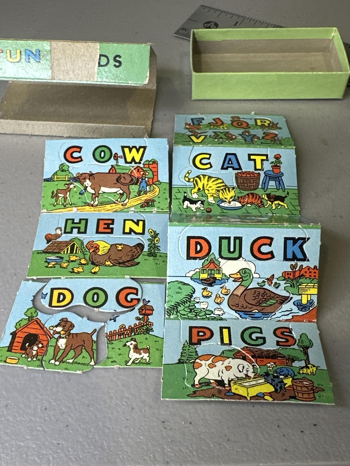 Vintage Fun Cards Animal Puzzle Game Parker Brothers 1950s Educational Toy