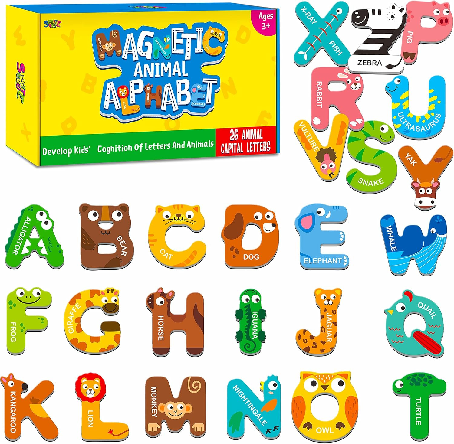 Large Magnetic Animal Alphabet Letters ABC Fridge Toys Kids 3-5 Years (70 chars)