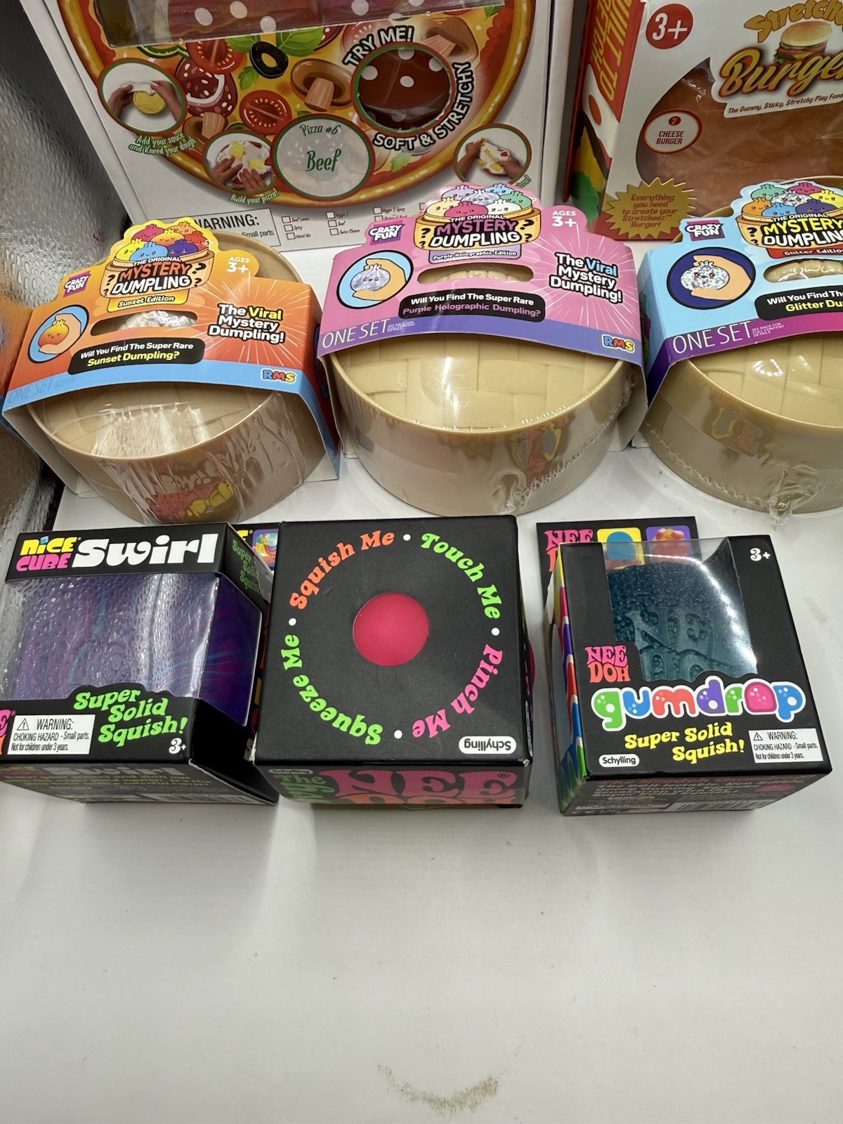 10 Mixed Items Mystery Dumplings, Nee Doh, Wiggle Wormz,Foods,pink damaged box