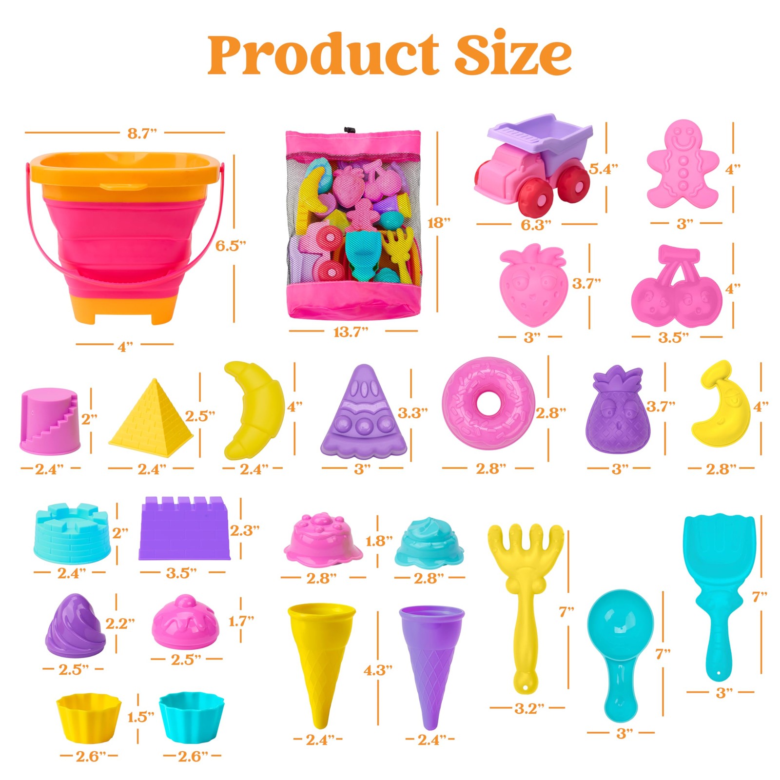 Sloosh Beach Sand Toys Set – Pink Dump Truck Car Toy Medium, Multicolor