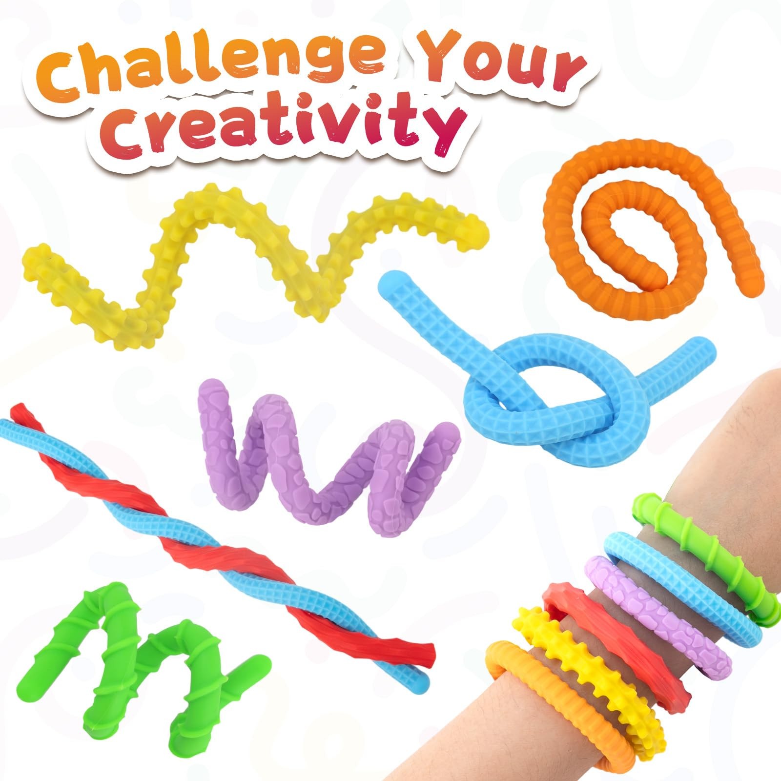 Fidget Toys Silicone Sensory Sticks, 25 cm, Red, Orange, Yellow, Green, Blue