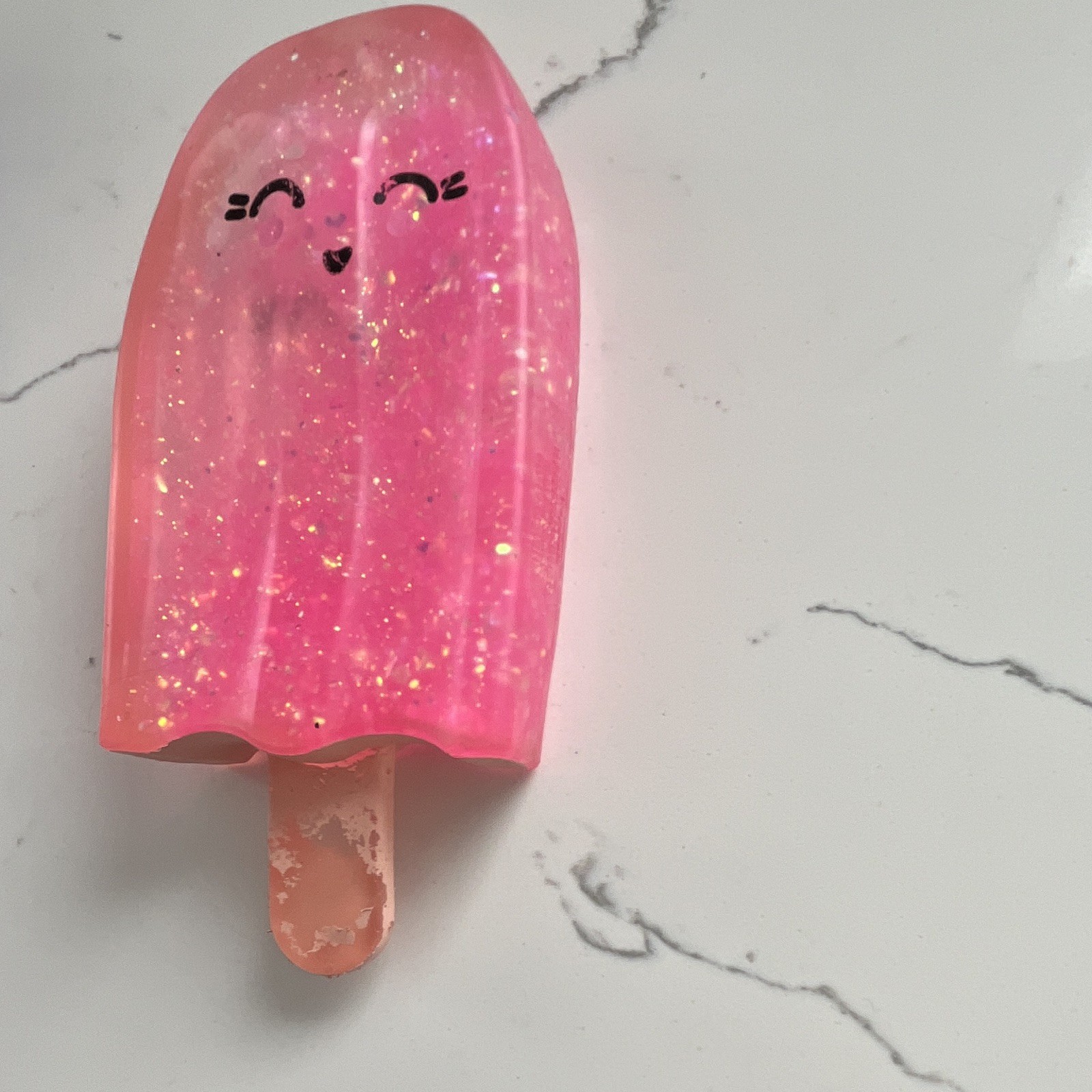 Popsicle-Shaped Tactile Squeeze Toy, Pink Glitter, Smiling Face
