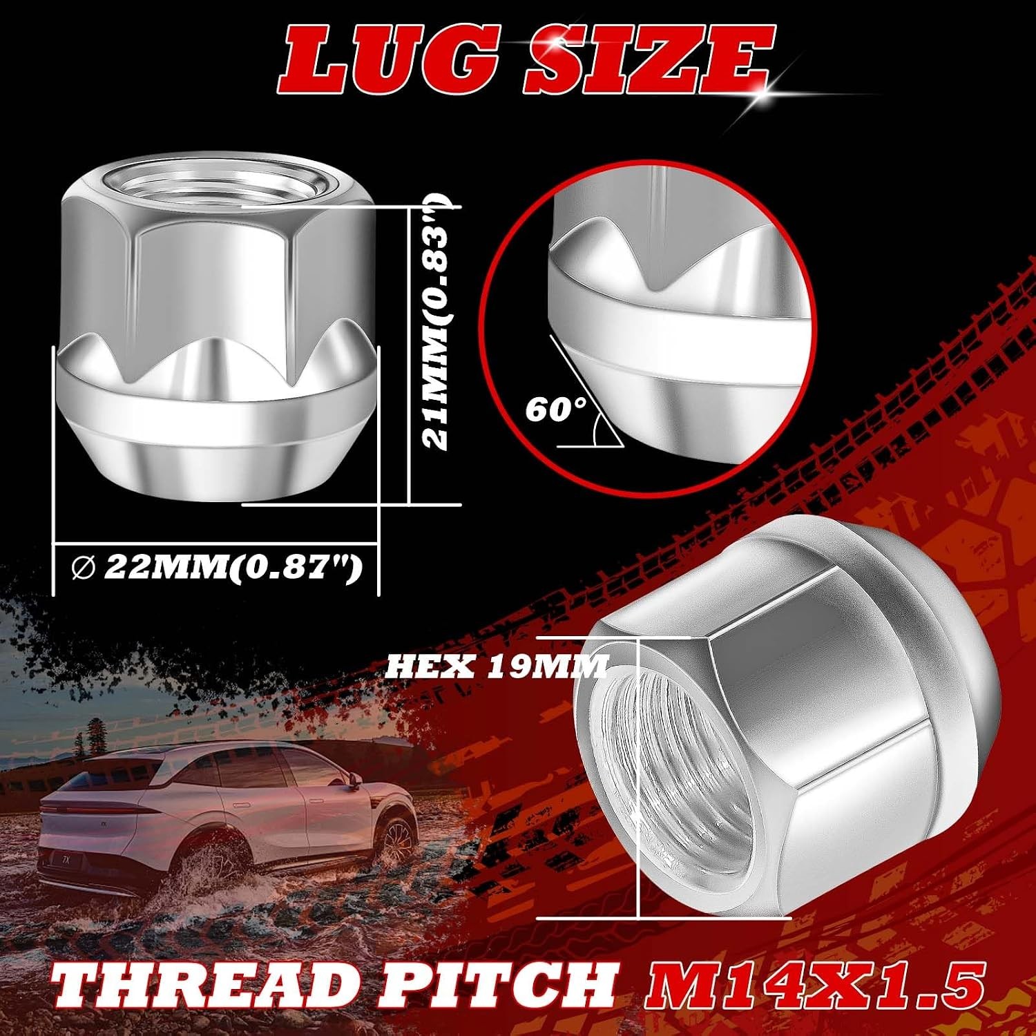M14 x 1.5 Galvanized Lug Nuts 32PCS 3/4″ Hex 60 Degree Conical Seat Lug Nut Set