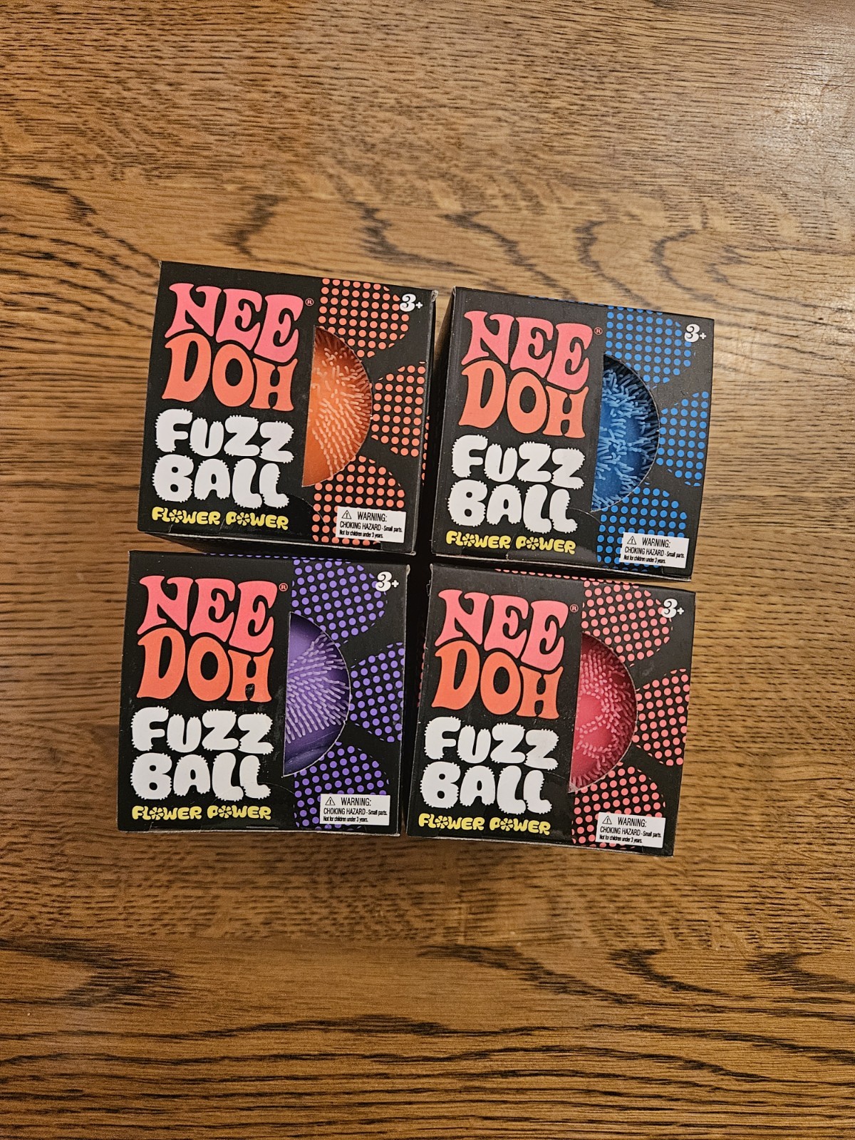 Nee Doh FUZZ BALL Flower Power Squish Stress Ball Fuzzball NeeDoh Set Of 4!