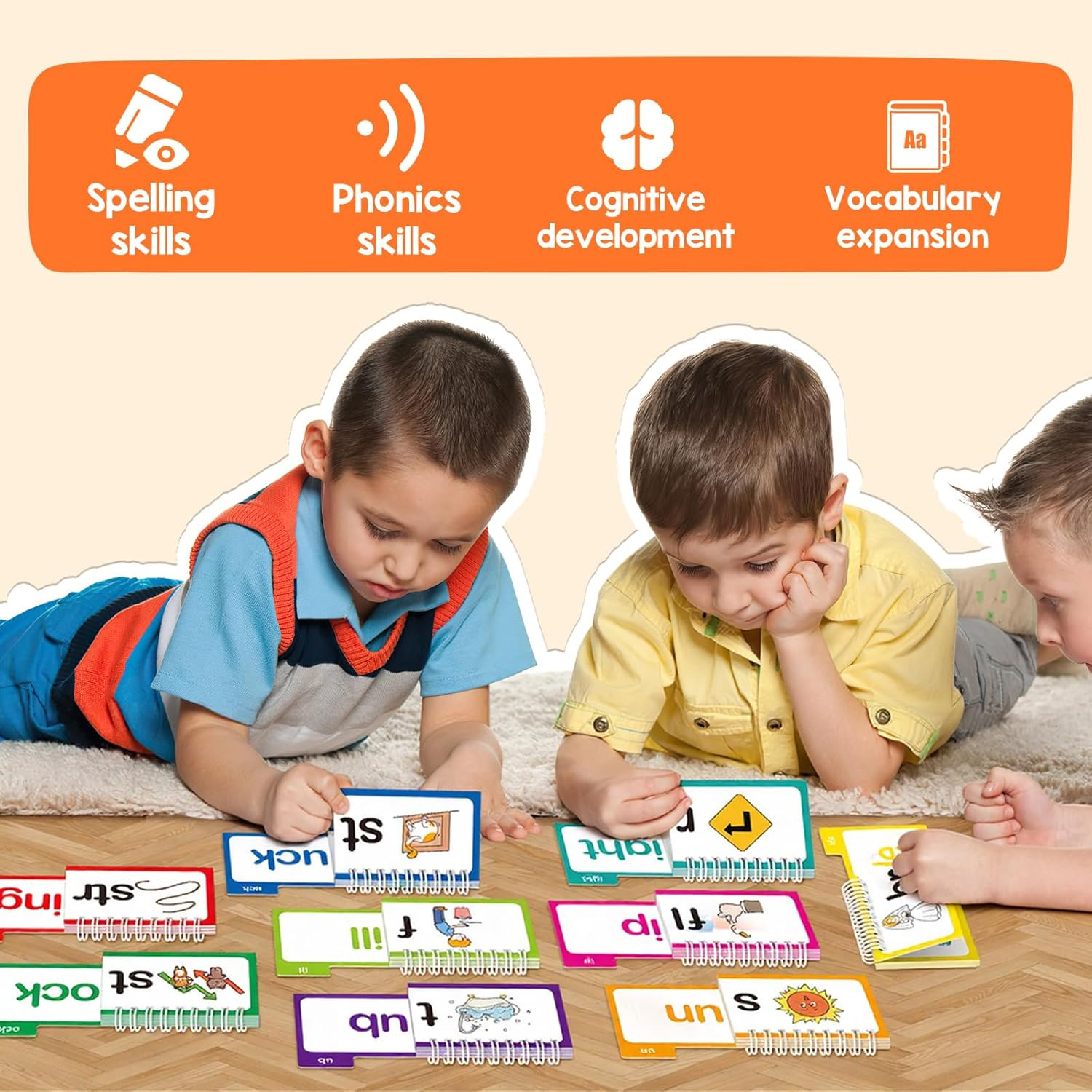 Phonics Flash Cards Word Family Build Book,Learn to Read 30 Read and Rhyme Flip