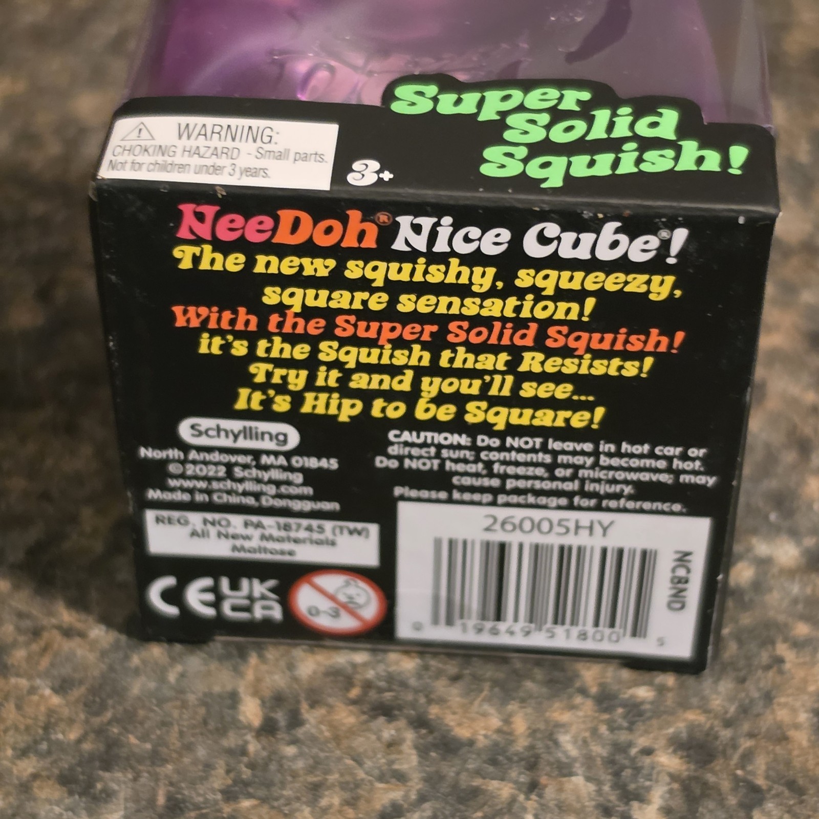 Schylling NeeDoh Nice Cube Purple Stress Ball Sensory Toy Square Shape New