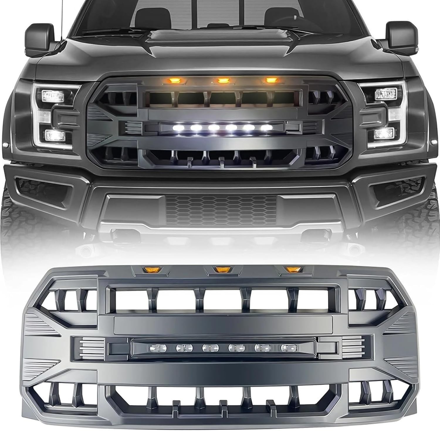 Front Grill Replacement for F150 2015 2016 2017, Matte Black Front Bumper Grille