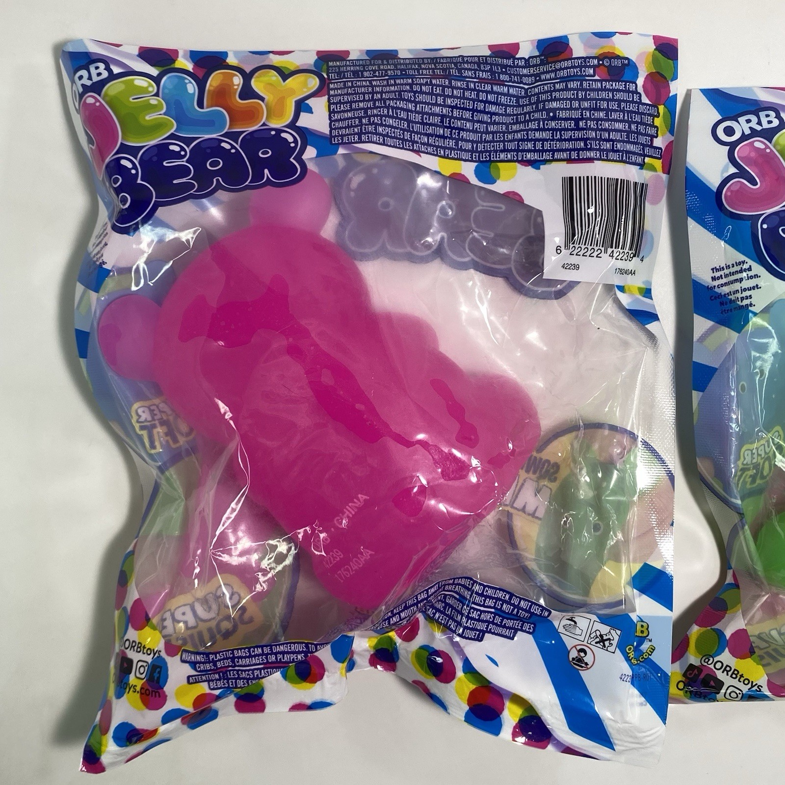ORB Jelly Bear 5″ Large Squishy Fidget Toy Lot of 4 Pink & Green