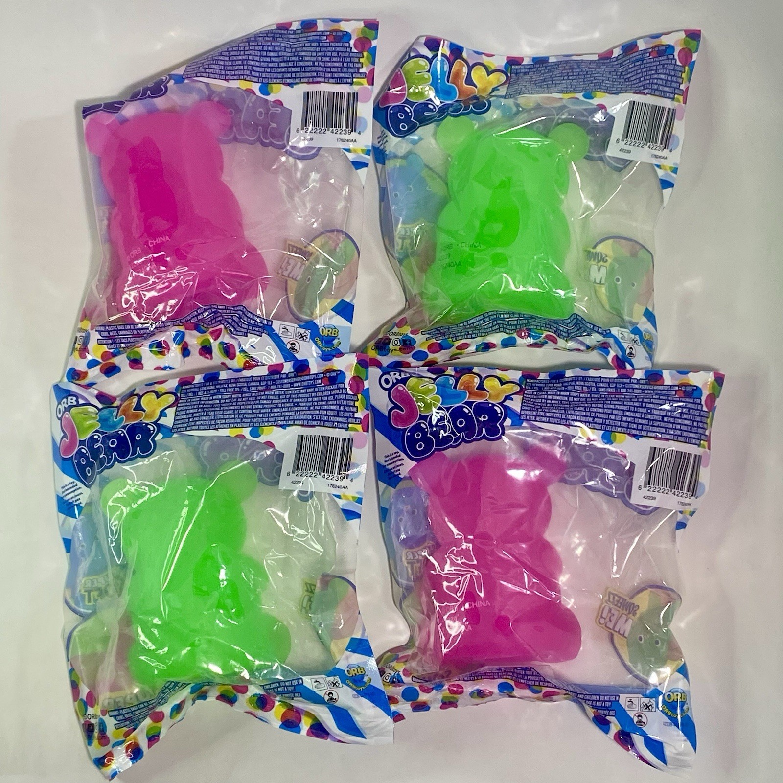 ORB Jelly Bear 5″ Large Squishy Fidget Toy Lot of 4 Pink & Green
