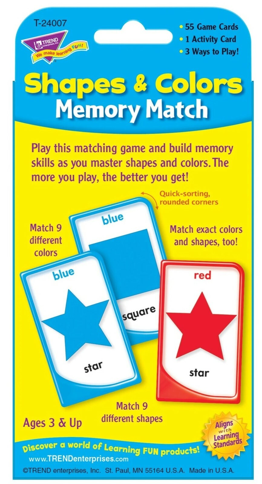 Shapes Colors Memory Match Pairs Game Flash Cards & Reward Stickers Toddlers Set