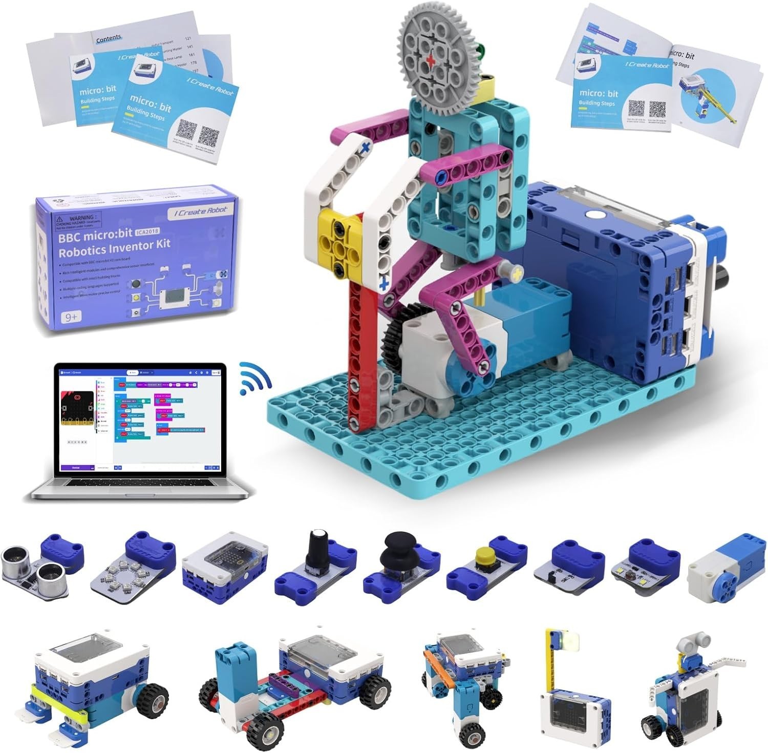 ICreateRobot Coding Robot Kit, 10-in-1 BBC Micro:bit Robotics Invertor Kit STEM