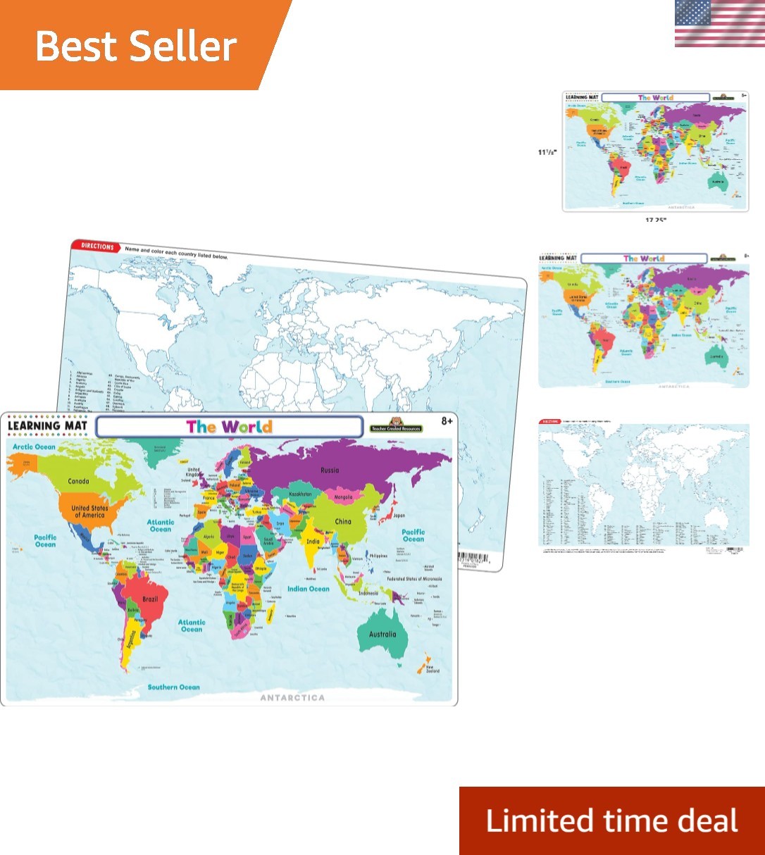 BPA Free Bilingual World Map Learning Mat – Engage & Educate Your Child